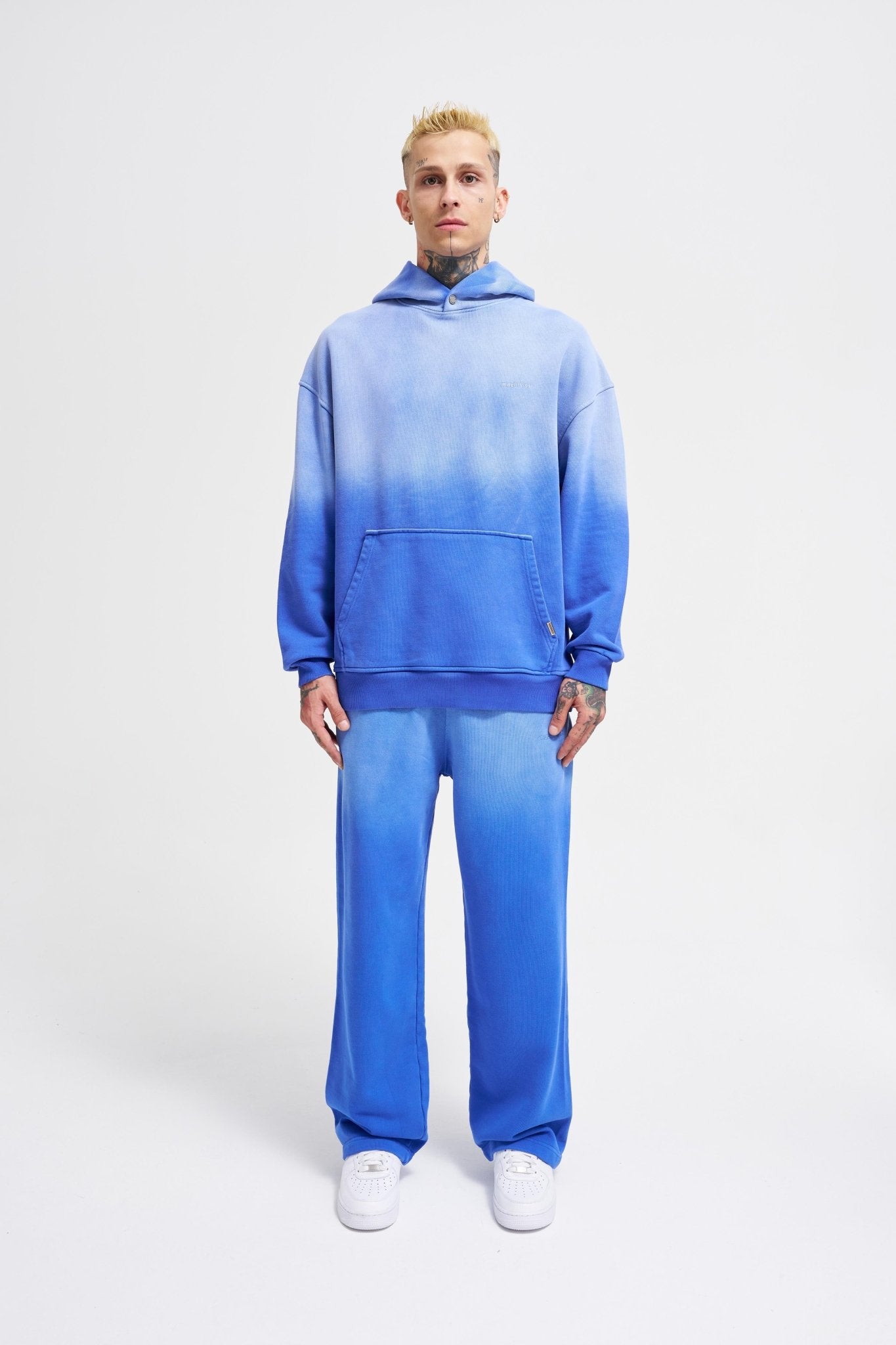 Erkek Gradient Yıkamalı Kapüşonlu Sweatshirt Saks Mavi