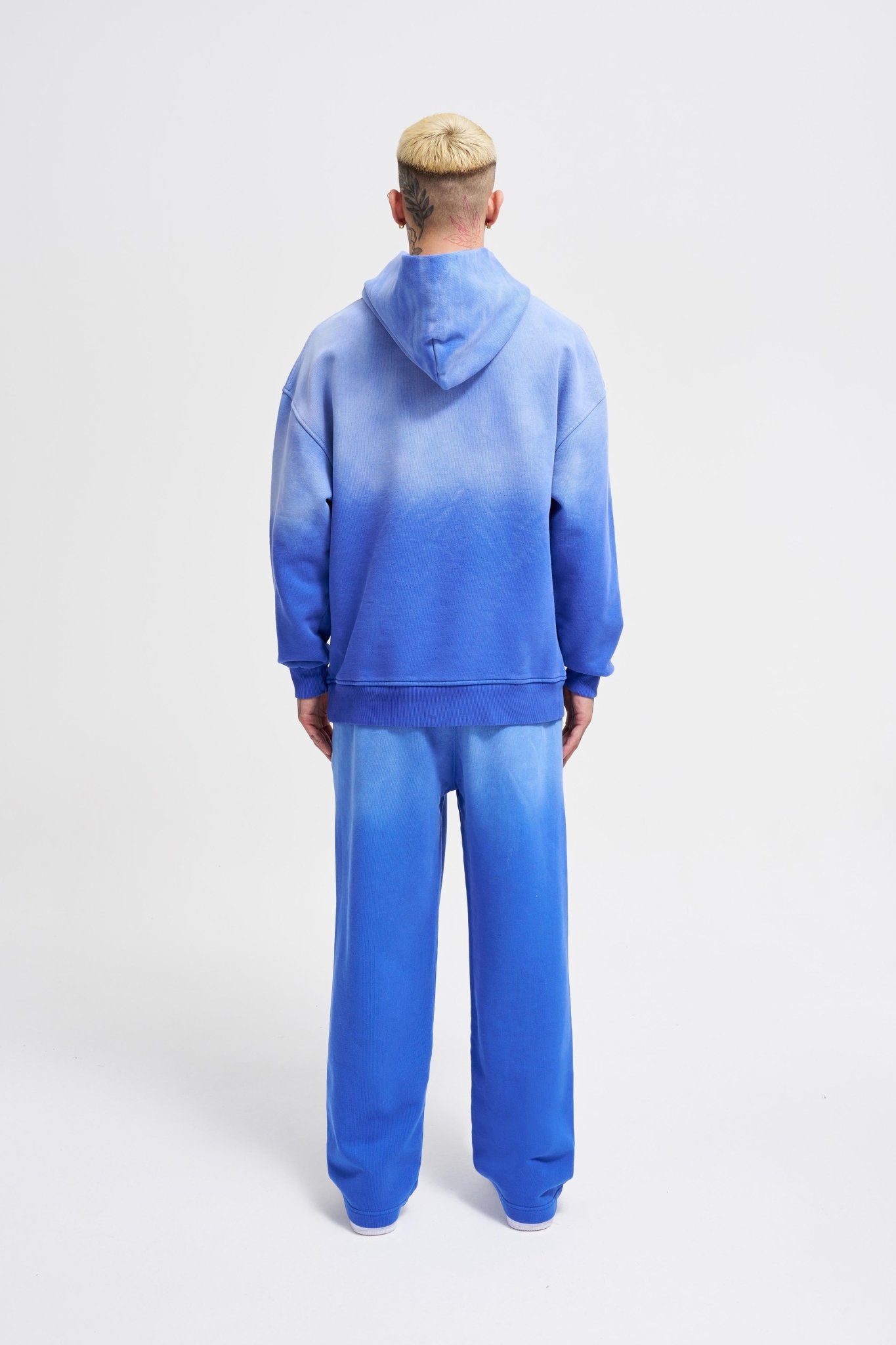 Erkek Gradient Yıkamalı Kapüşonlu Sweatshirt Saks Mavi