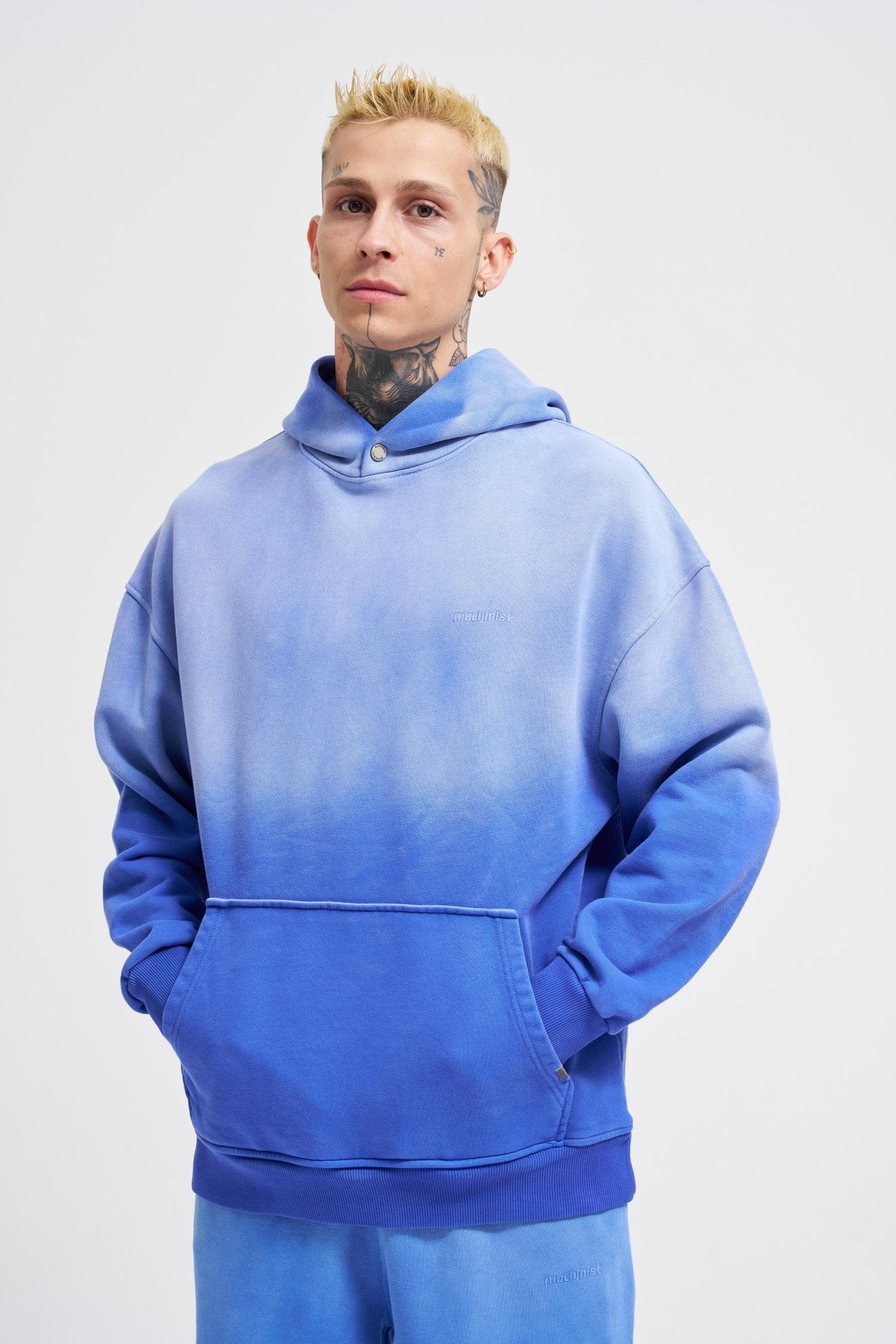 Erkek Gradient Yıkamalı Kapüşonlu Sweatshirt Saks Mavi