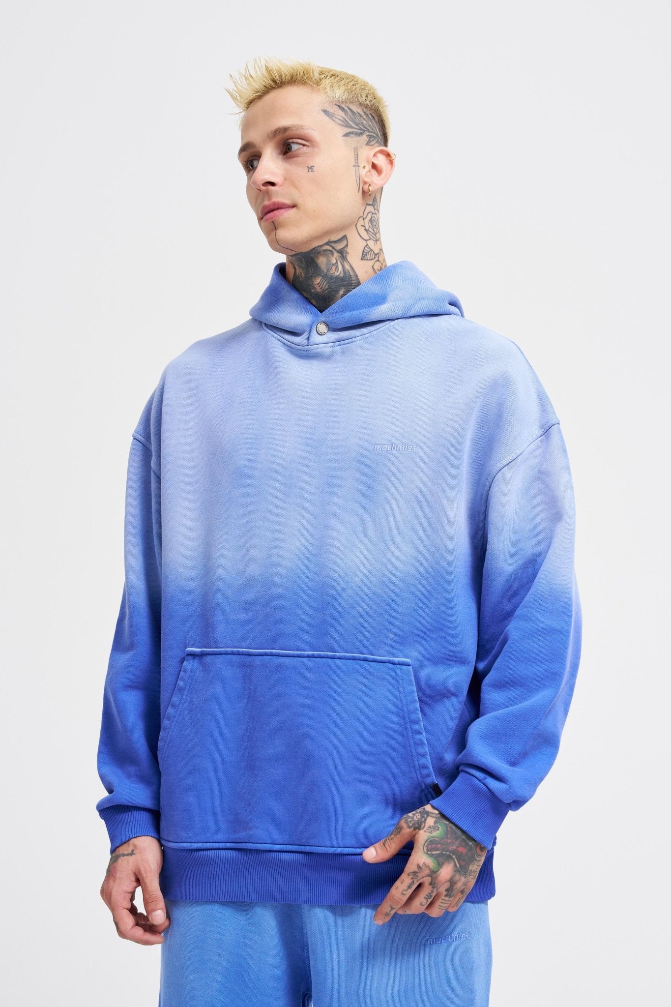Erkek Gradient Yıkamalı Kapüşonlu Sweatshirt Saks Mavi