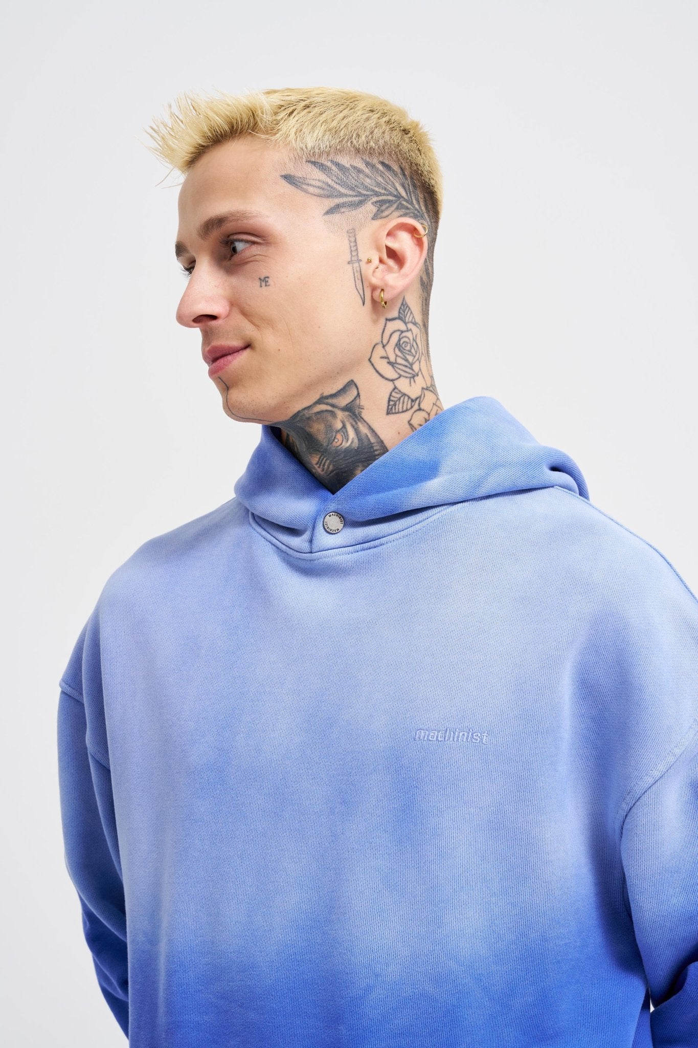 Erkek Gradient Yıkamalı Kapüşonlu Sweatshirt Saks Mavi