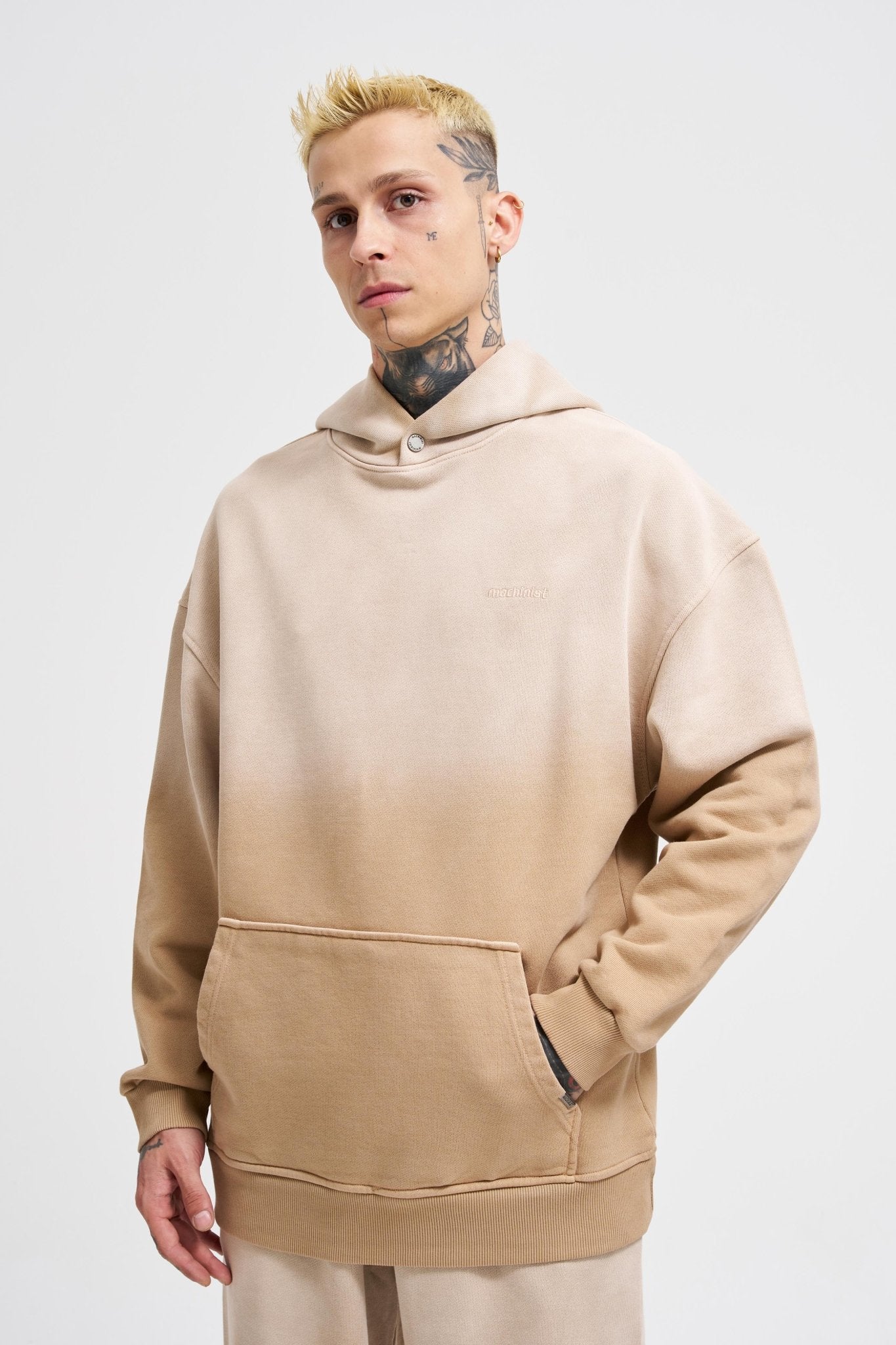 Erkek Gradient Yıkamalı Kapüşonlu Sweatshirt Bej
