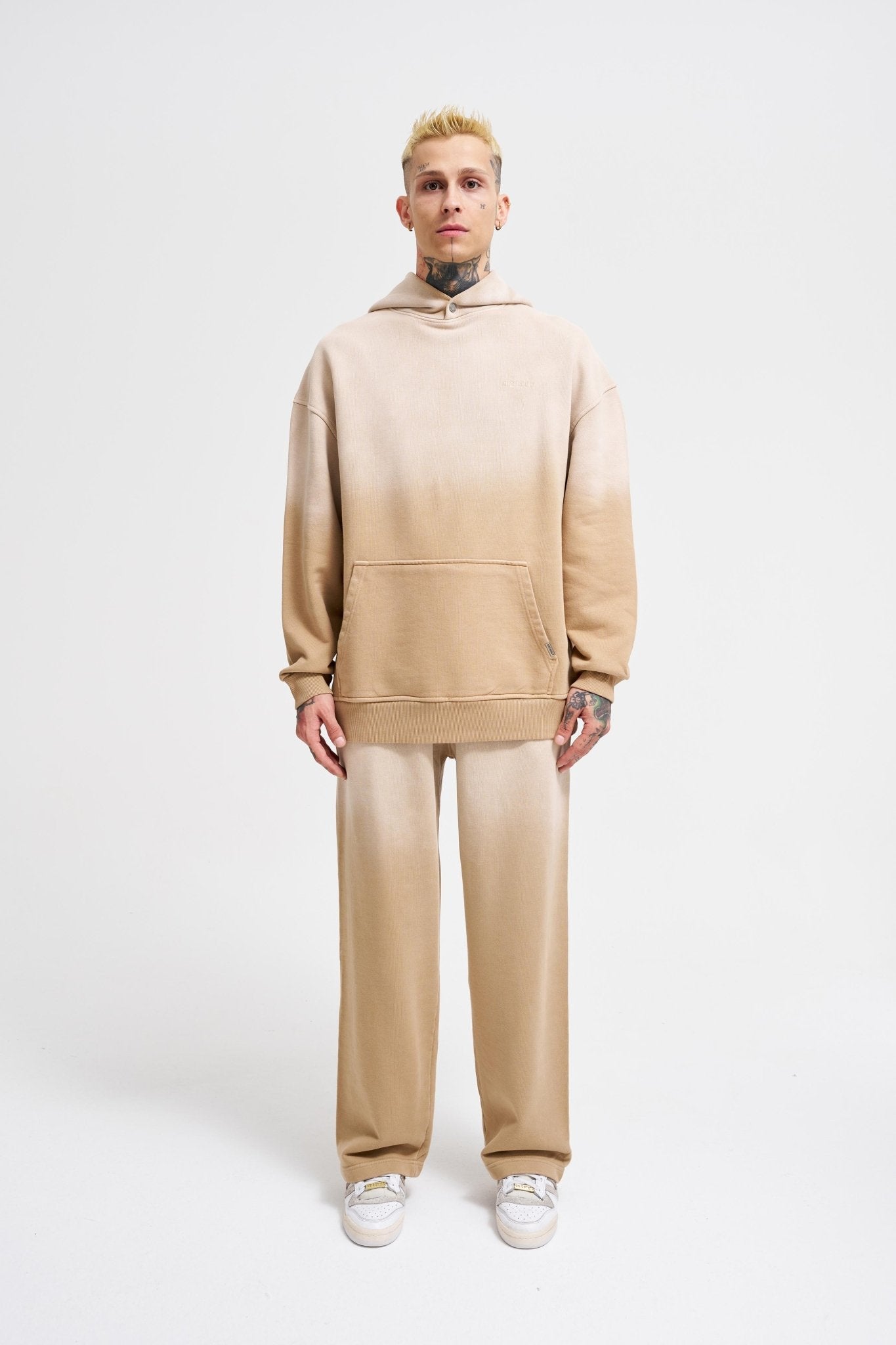 Erkek Gradient Yıkamalı Kapüşonlu Sweatshirt Bej