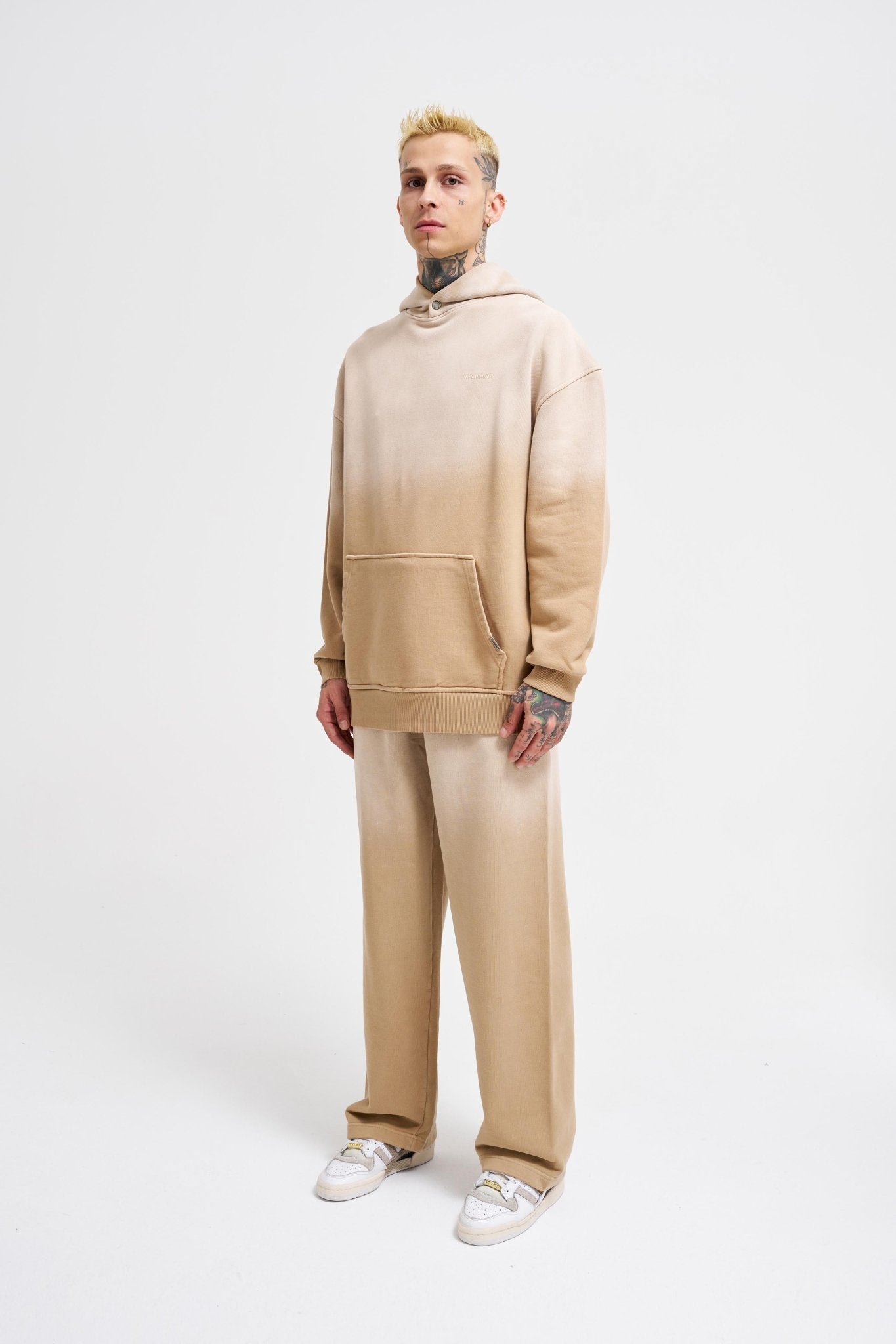 Erkek Gradient Yıkamalı Kapüşonlu Sweatshirt Bej