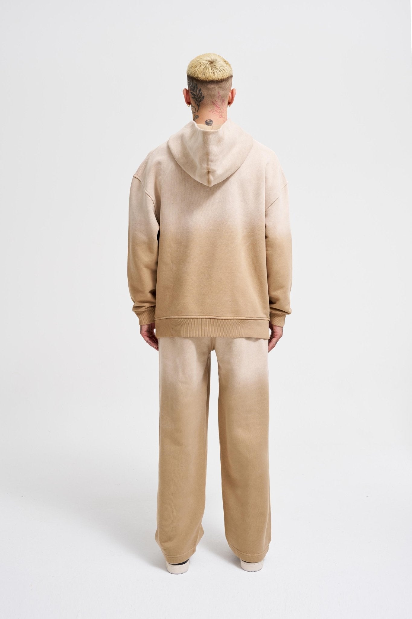 Erkek Gradient Yıkamalı Kapüşonlu Sweatshirt Bej