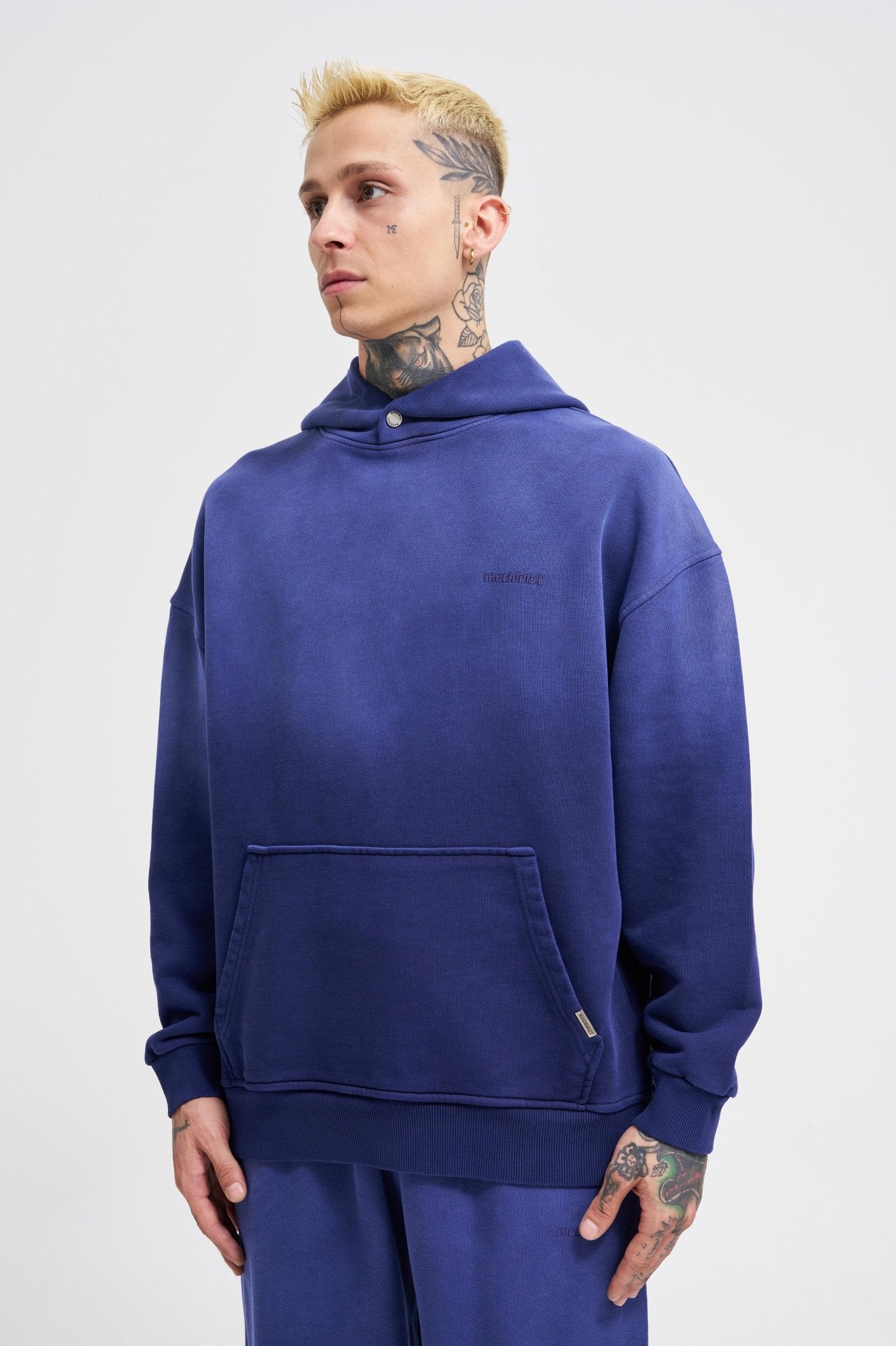 Erkek Gradient Yıkamalı Kapüşonlu Sweatshirt Gece Mavisi