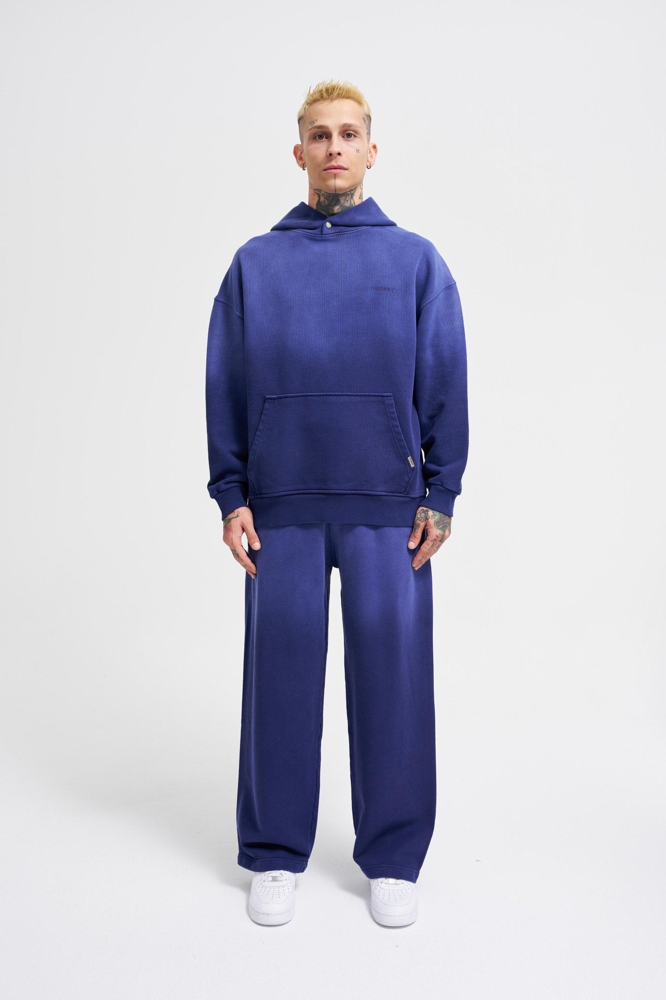 Erkek Gradient Yıkamalı Kapüşonlu Sweatshirt Gece Mavisi