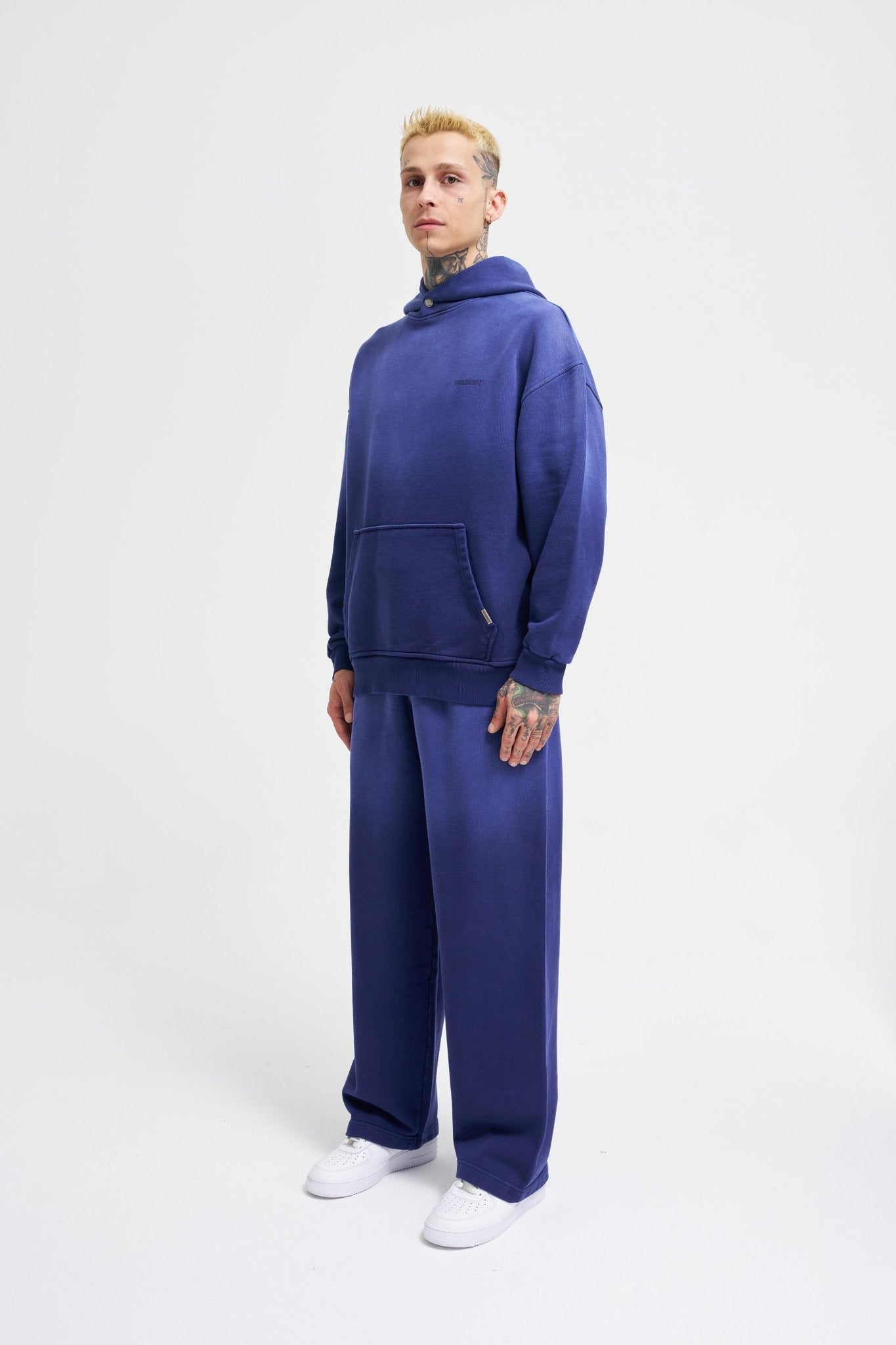 Erkek Gradient Yıkamalı Kapüşonlu Sweatshirt Gece Mavisi