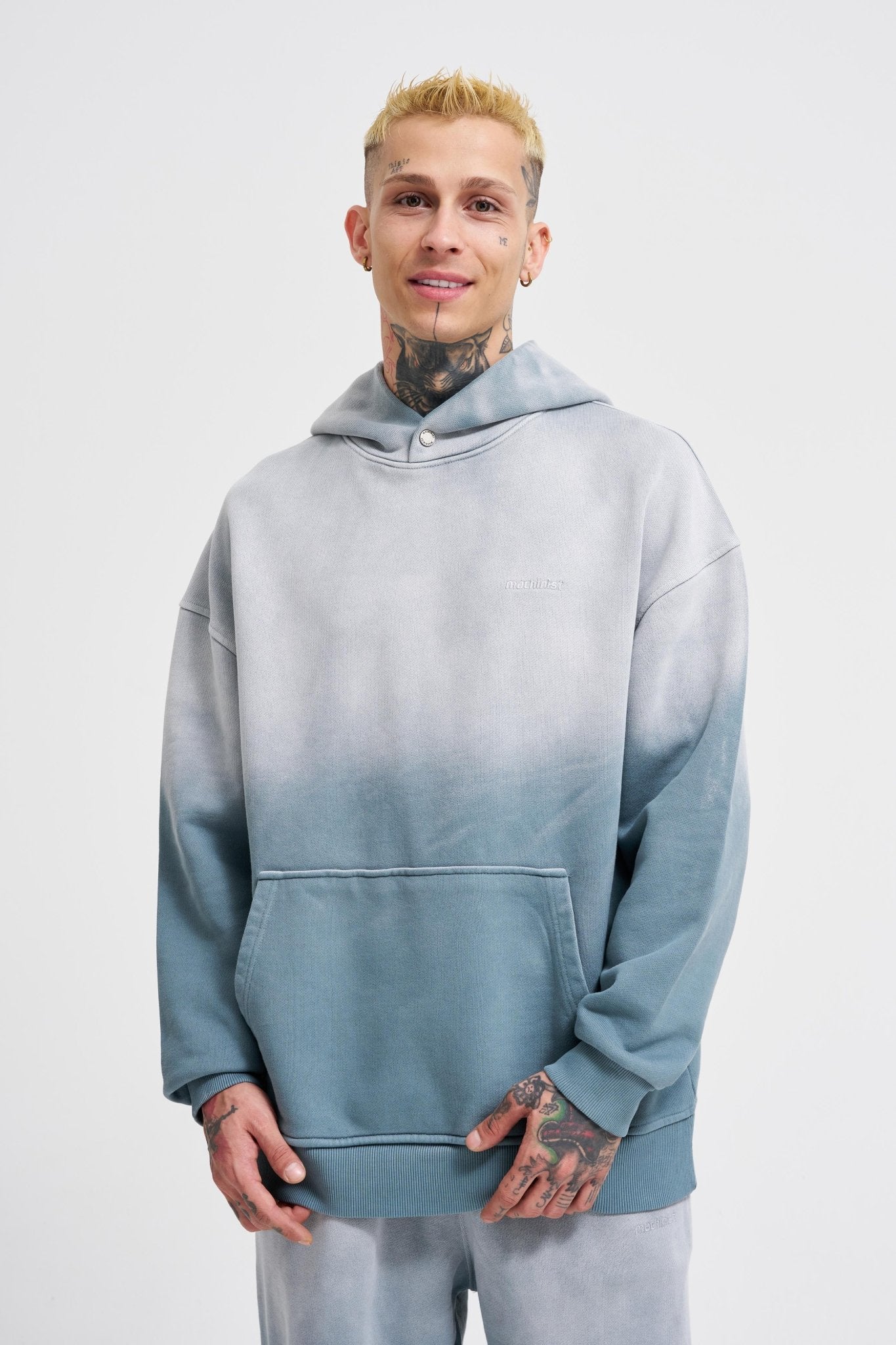Erkek Gradient Yıkamalı Kapüşonlu Sweatshirt Gri