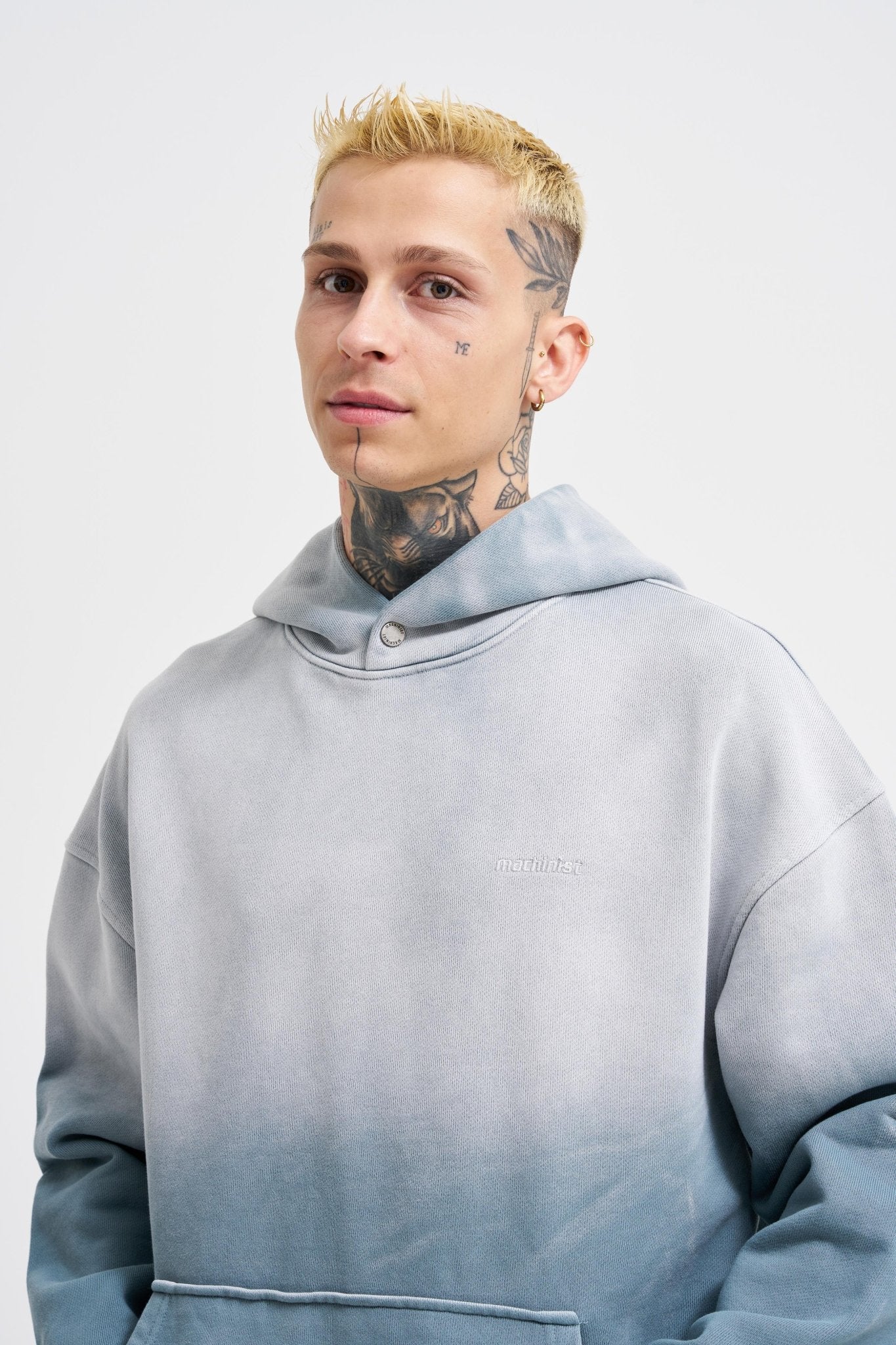Erkek Gradient Yıkamalı Kapüşonlu Sweatshirt Gri