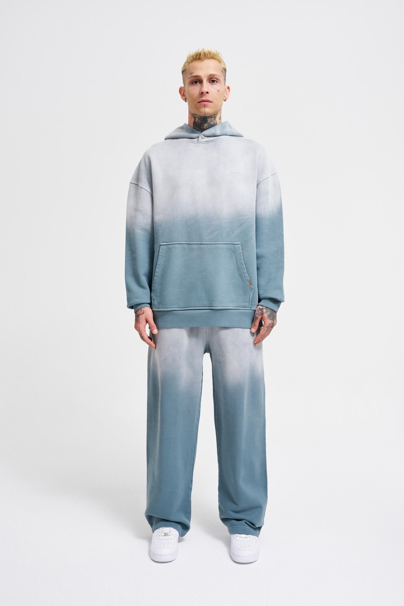 Erkek Gradient Yıkamalı Kapüşonlu Sweatshirt Gri