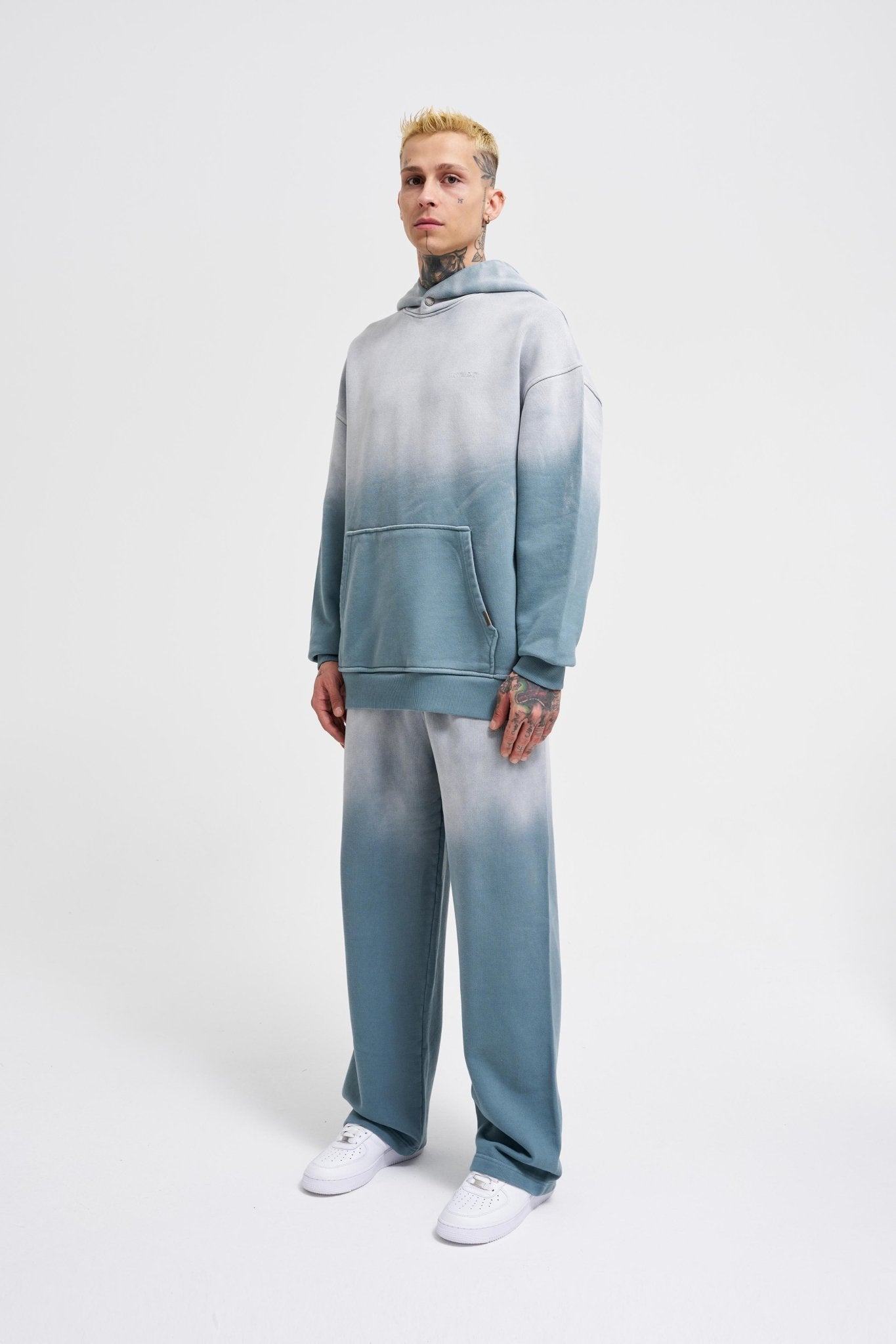 Erkek Gradient Yıkamalı Kapüşonlu Sweatshirt Gri
