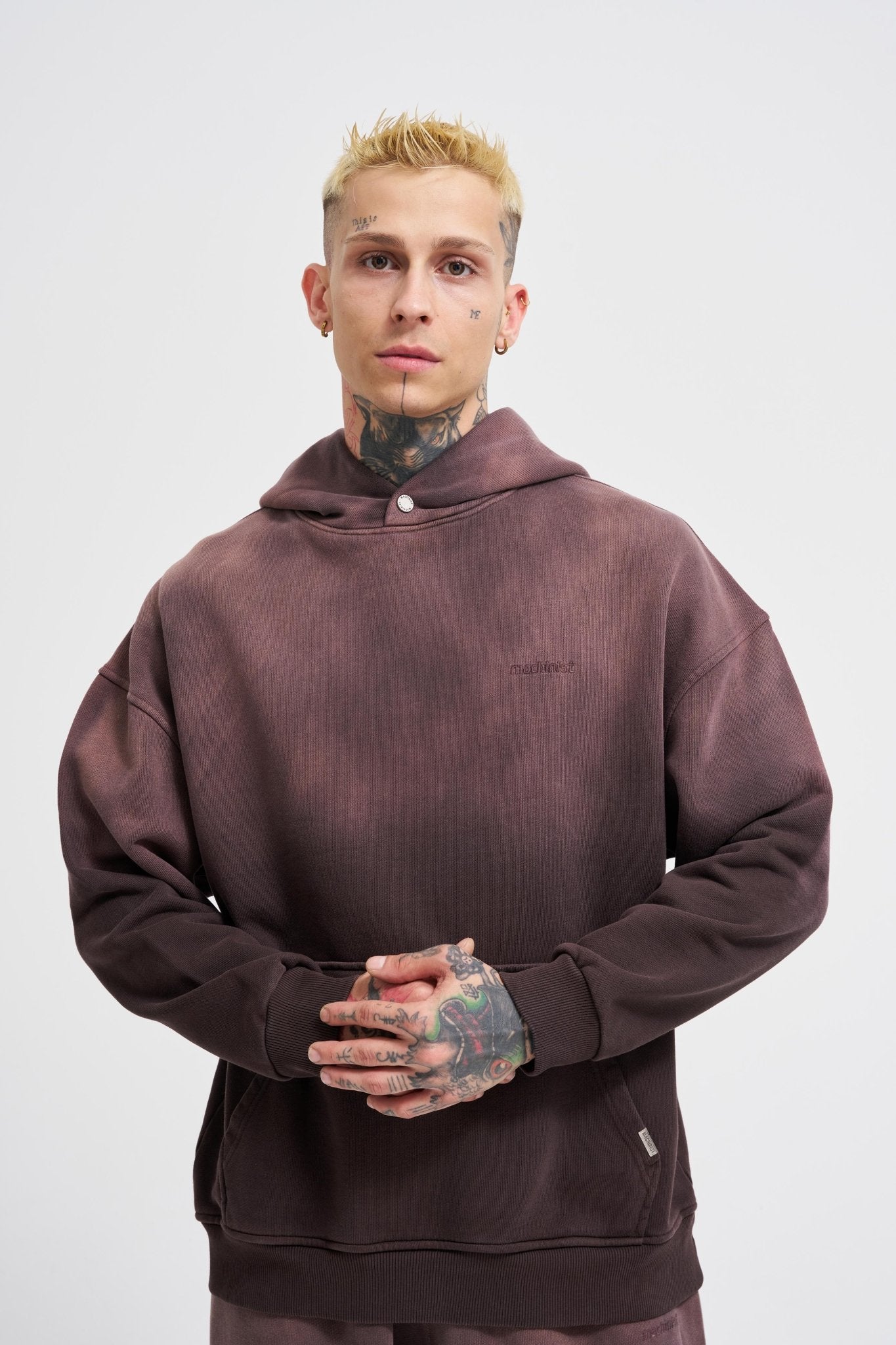 Erkek Gradient Yıkamalı Kapüşonlu Sweatshirt Kahverengi