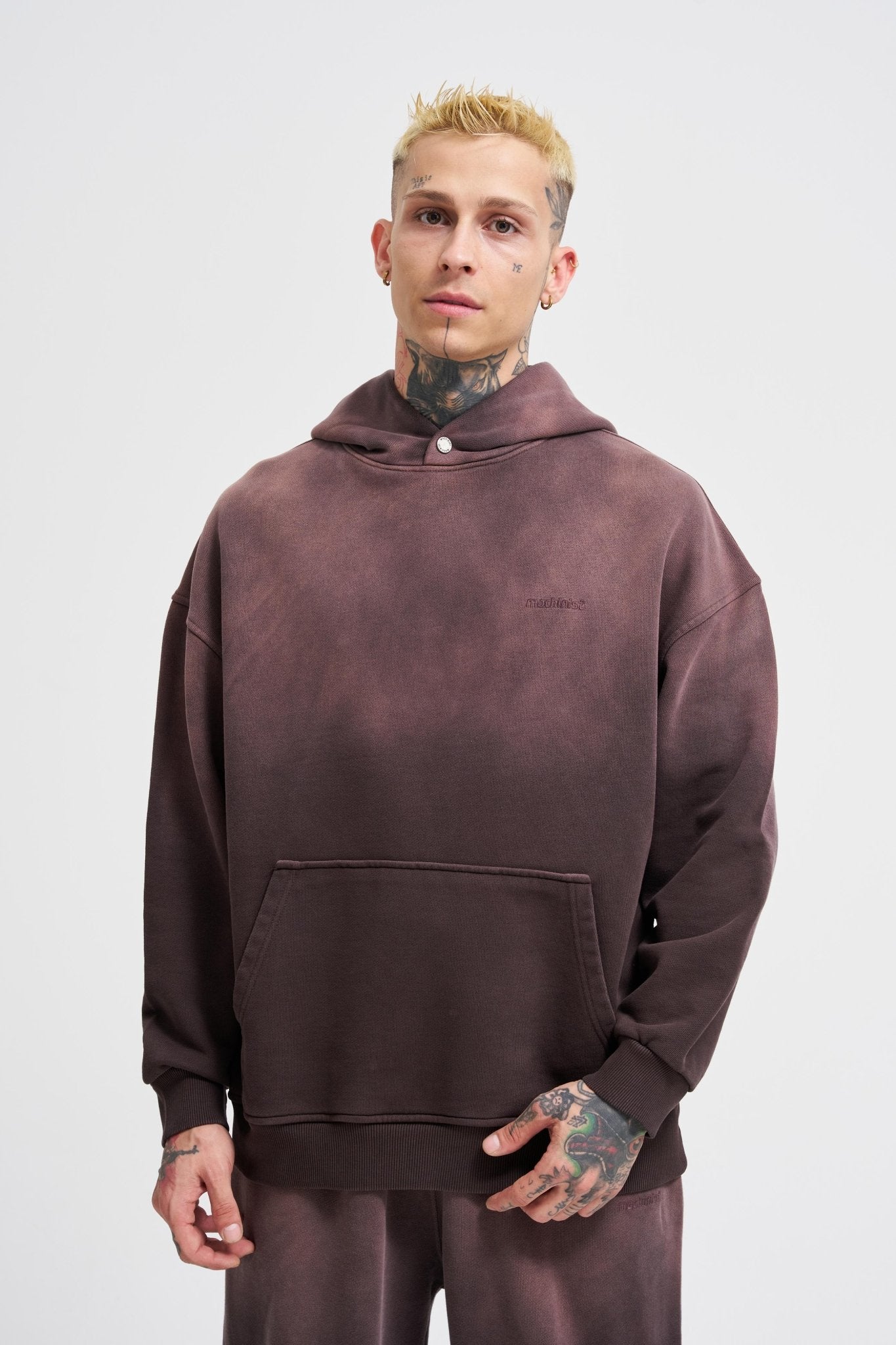 Erkek Gradient Yıkamalı Kapüşonlu Sweatshirt Kahverengi
