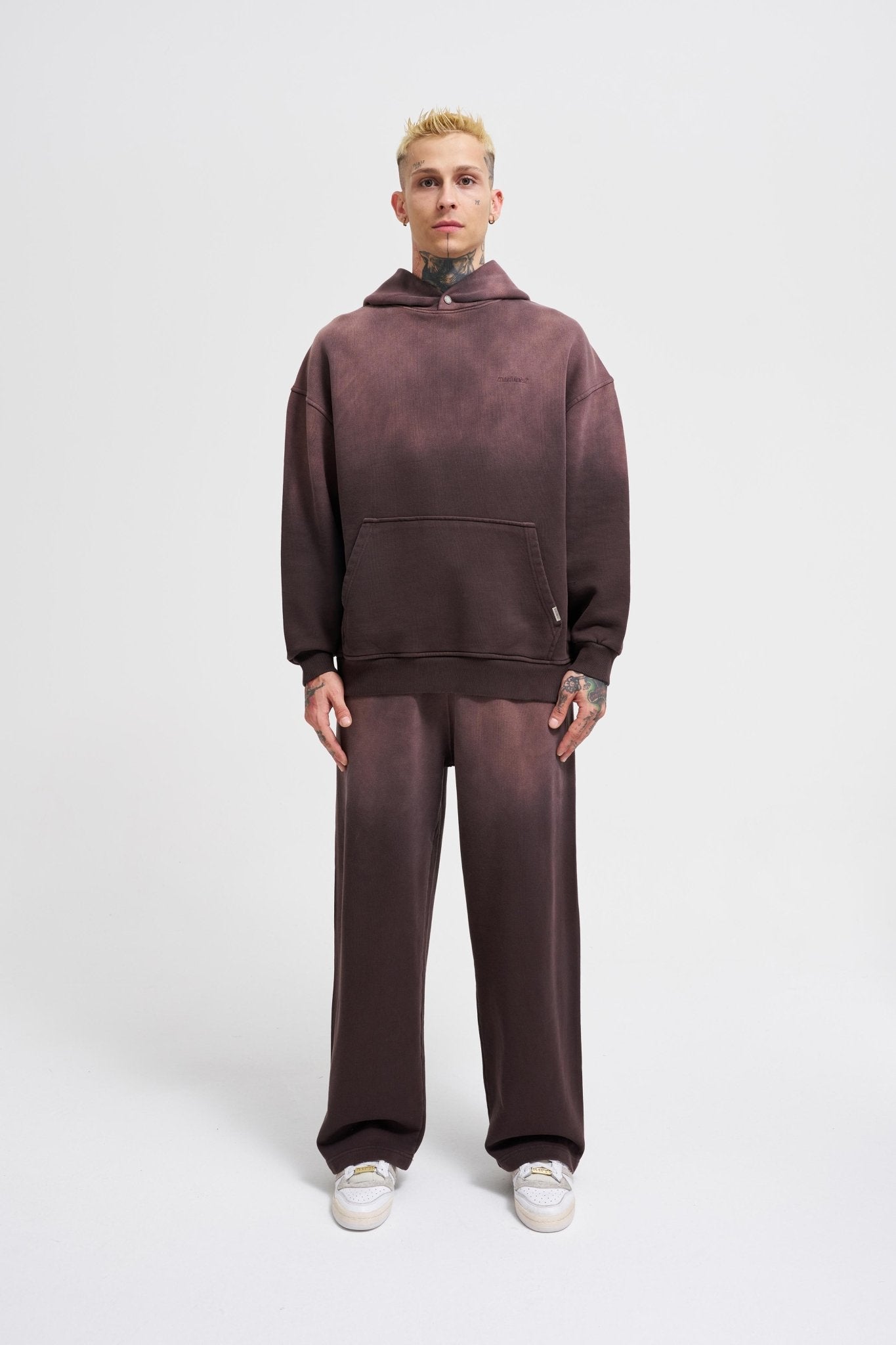 Erkek Gradient Yıkamalı Kapüşonlu Sweatshirt Kahverengi