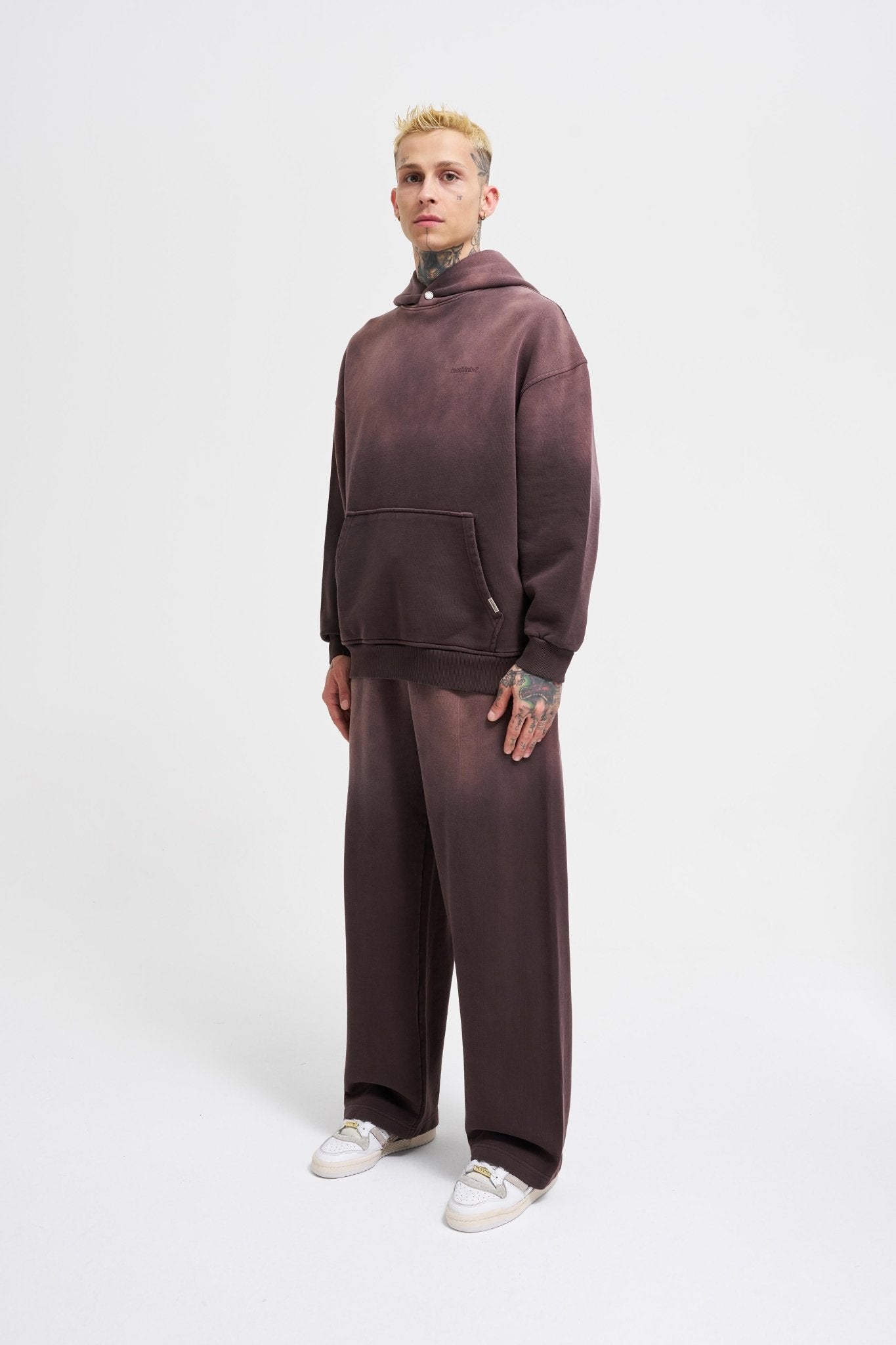 Erkek Gradient Yıkamalı Kapüşonlu Sweatshirt Kahverengi