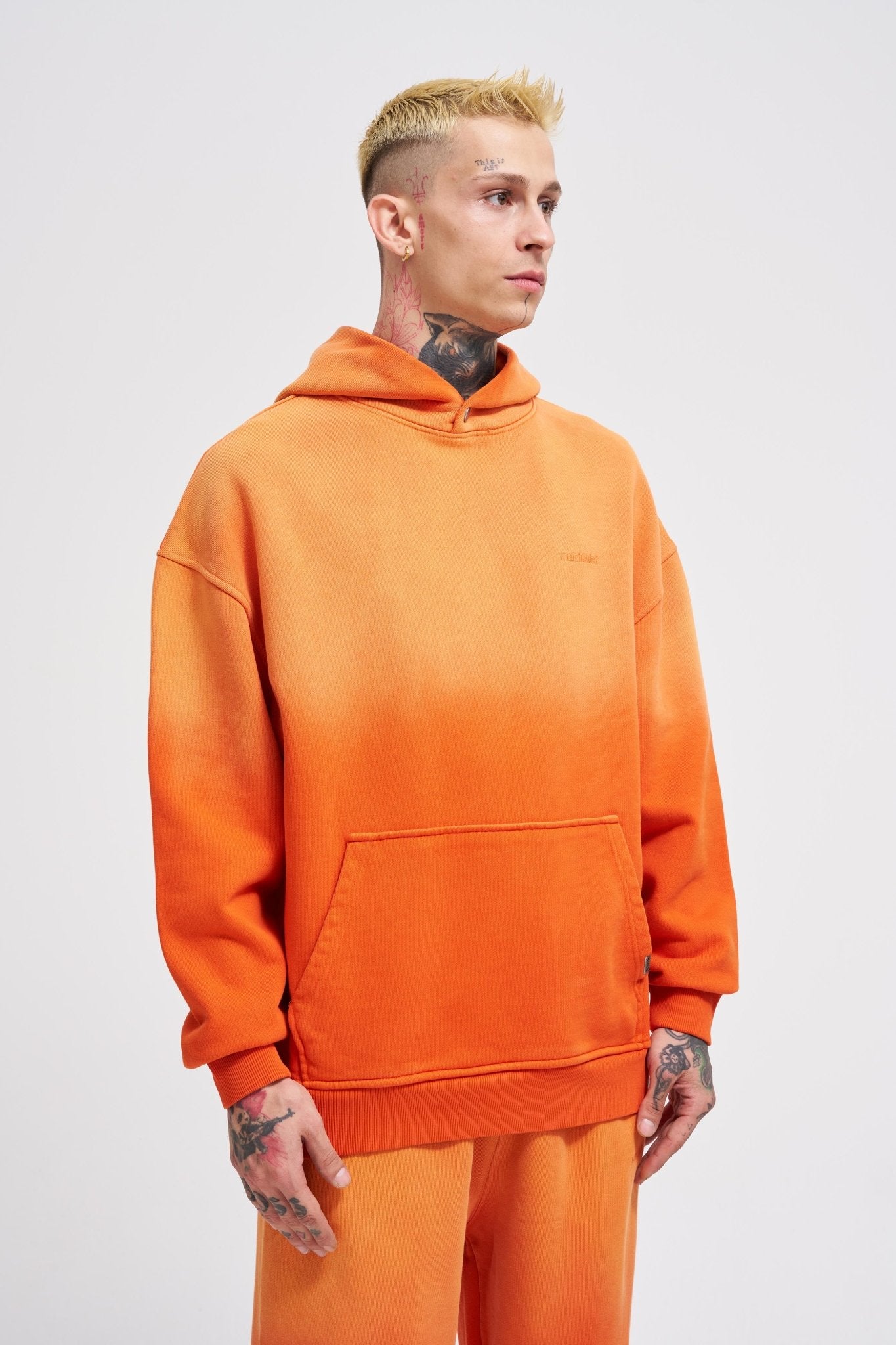 Erkek Gradient Yıkamalı Kapüşonlu Sweatshirt Turuncu