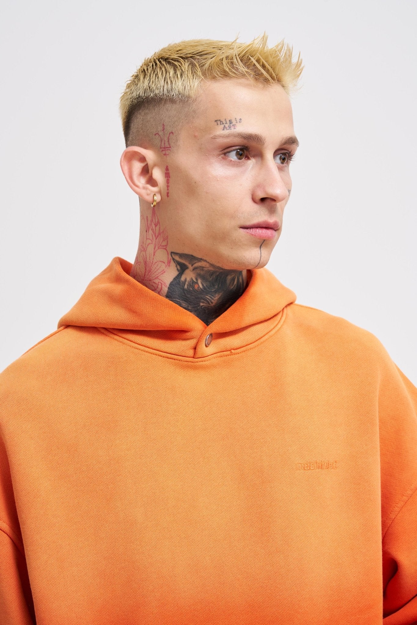 Erkek Gradient Yıkamalı Kapüşonlu Sweatshirt Turuncu