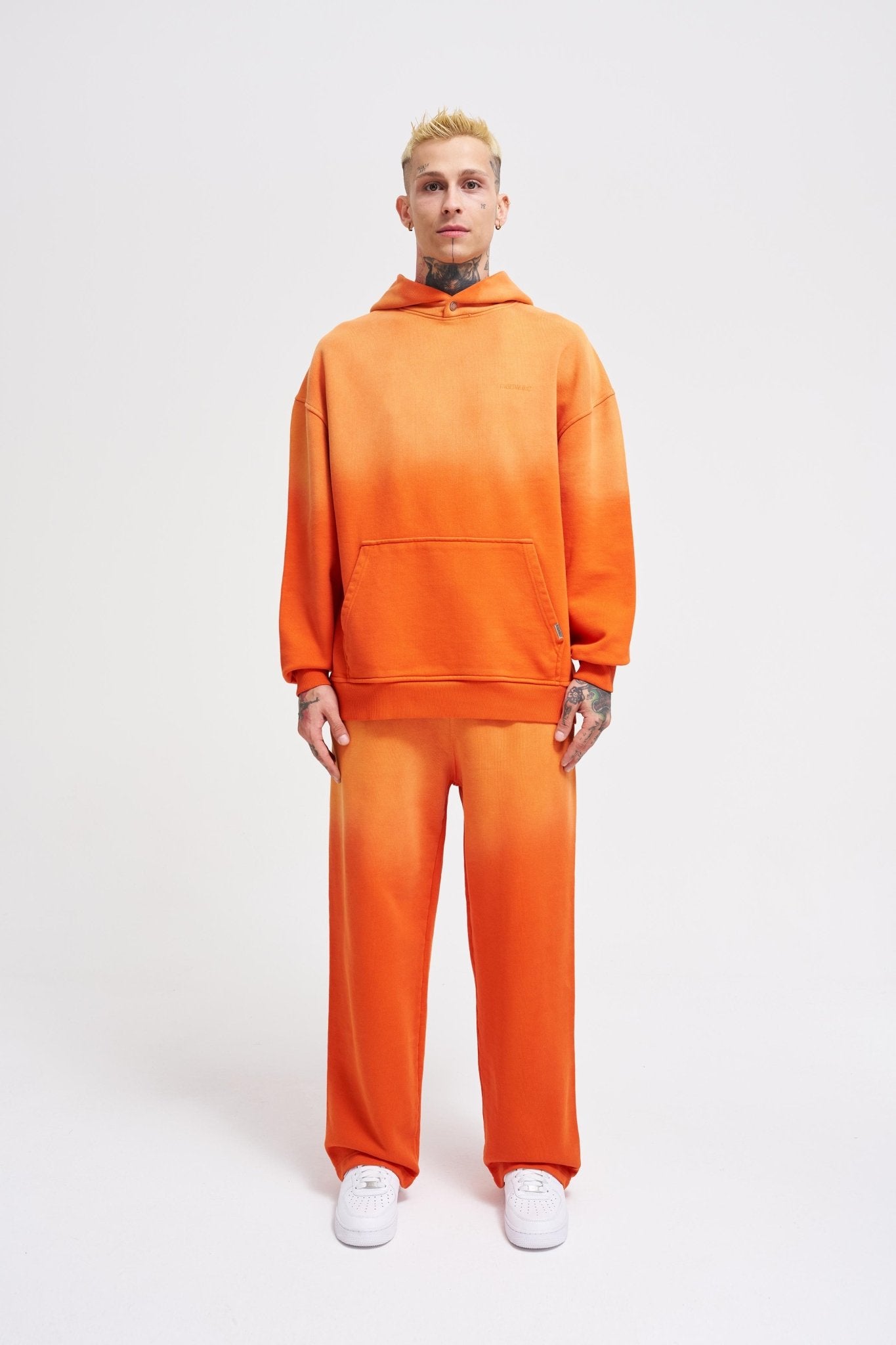 Erkek Gradient Yıkamalı Kapüşonlu Sweatshirt Turuncu
