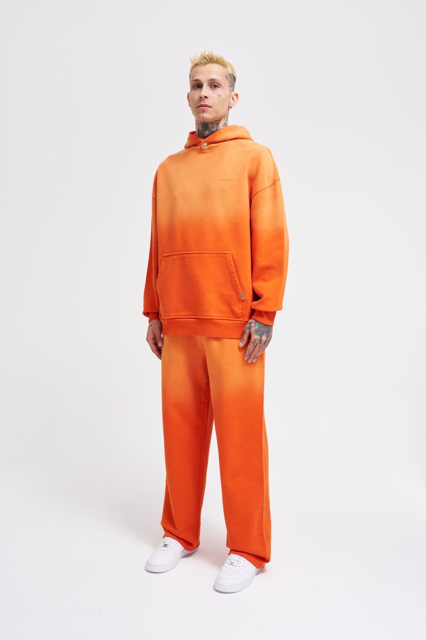 Erkek Gradient Yıkamalı Kapüşonlu Sweatshirt Turuncu