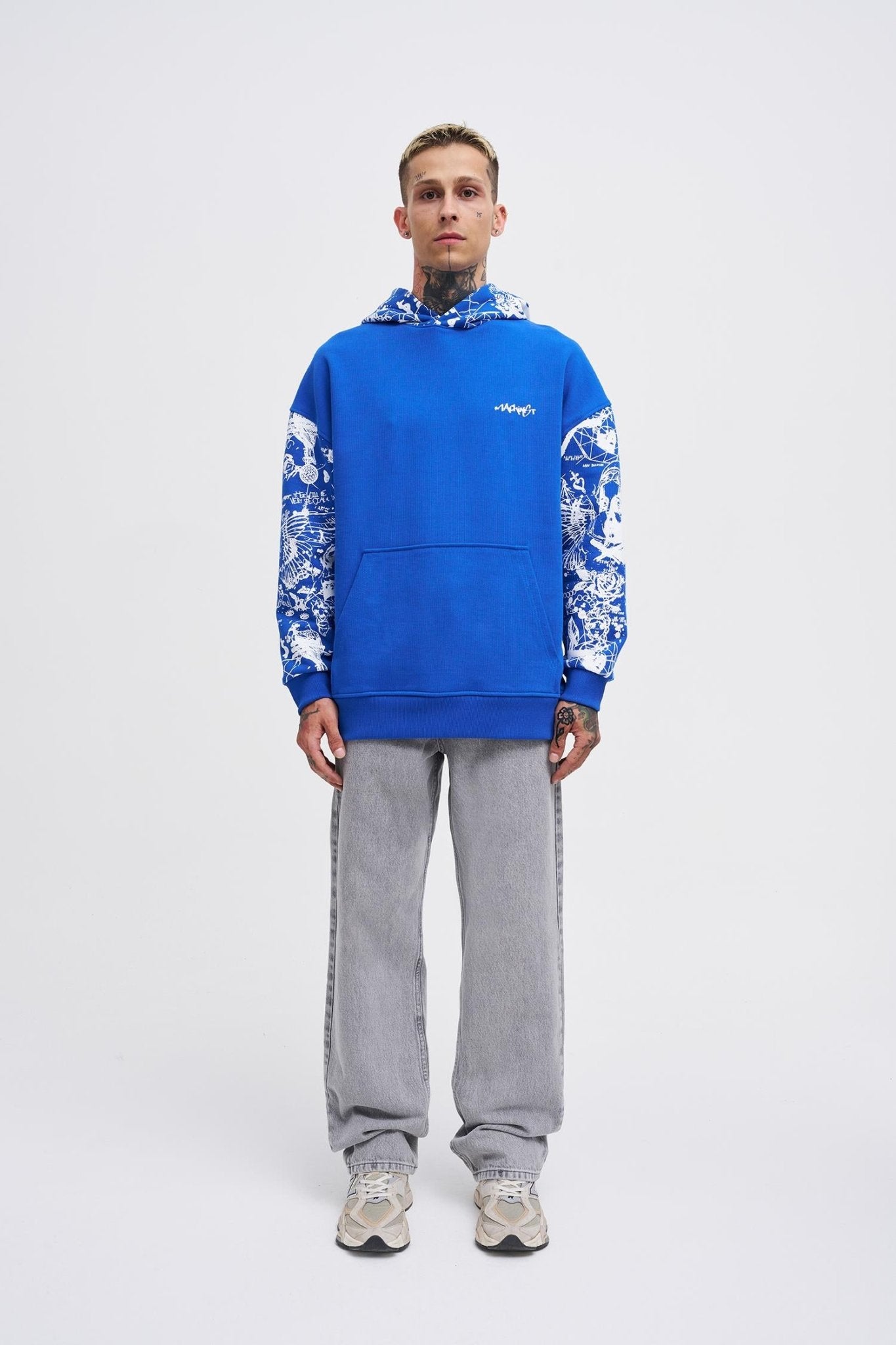 Erkek Graffiti Printed Hoodie Açık Mavi