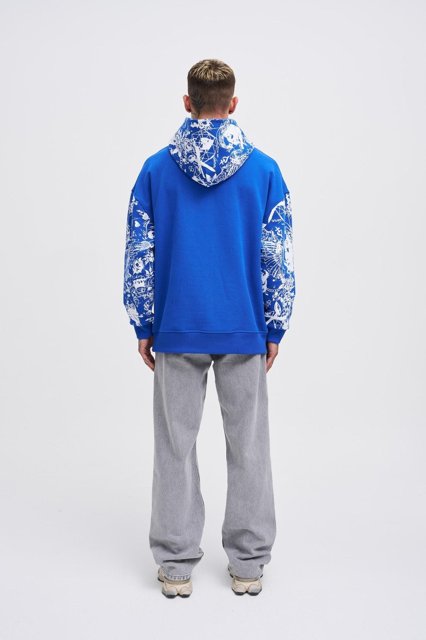 Erkek Graffiti Printed Hoodie Açık Mavi