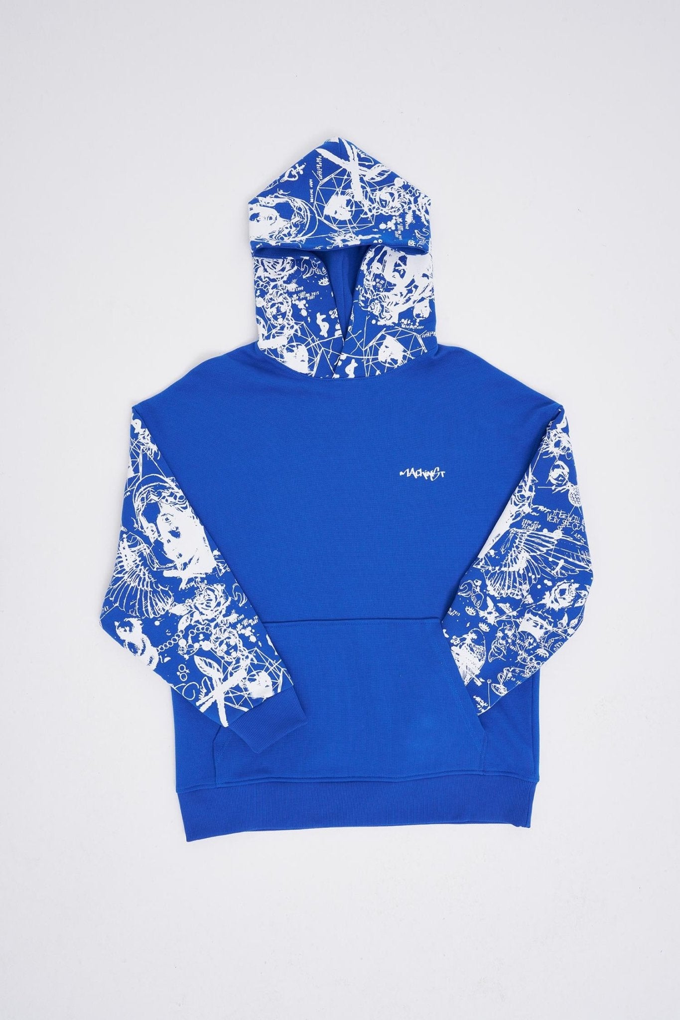Erkek Graffiti Printed Hoodie Açık Mavi
