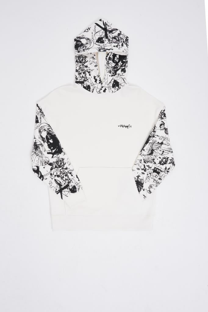 Erkek Graffiti Printed Hoodie Ekru