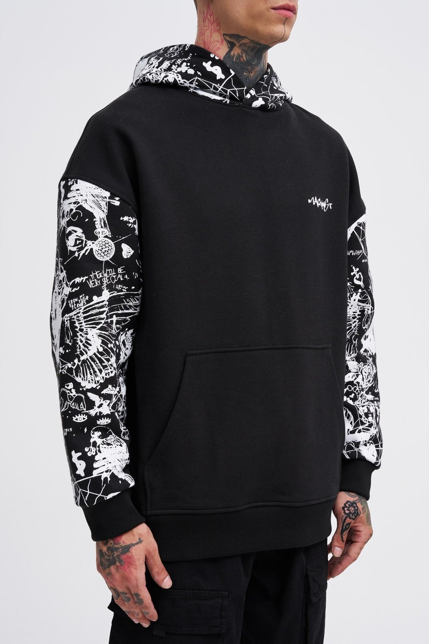 Erkek Graffiti Printed Hoodie Siyah