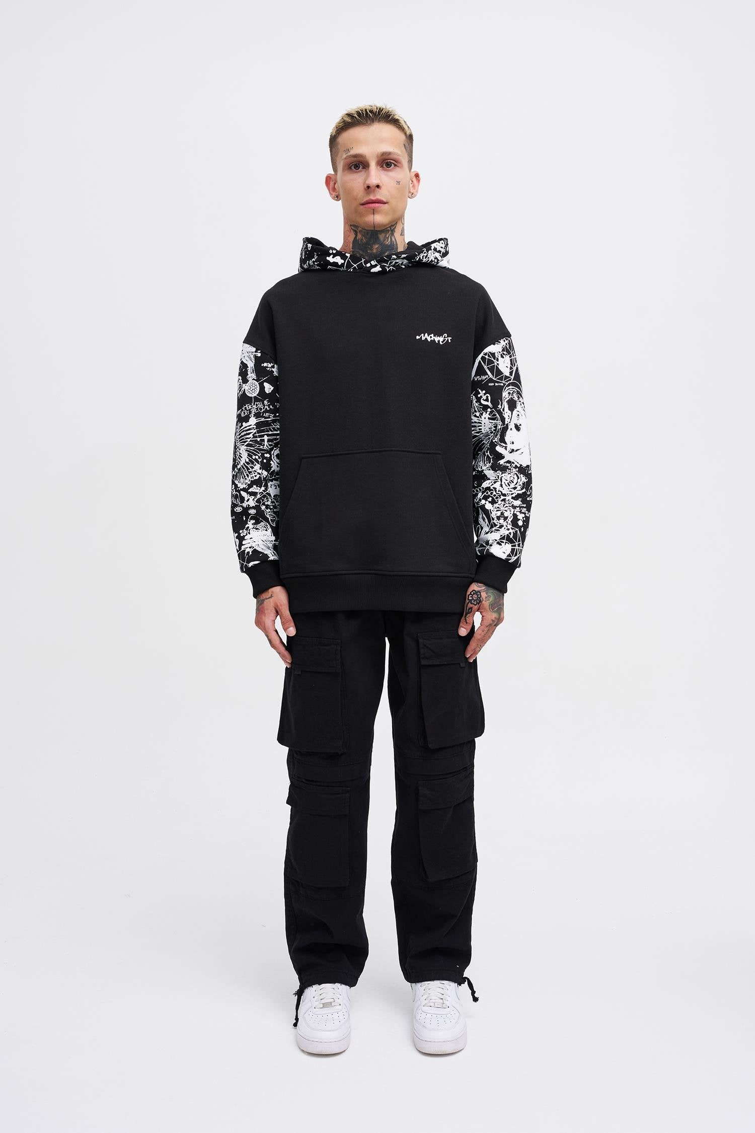 Erkek Graffiti Printed Hoodie Siyah