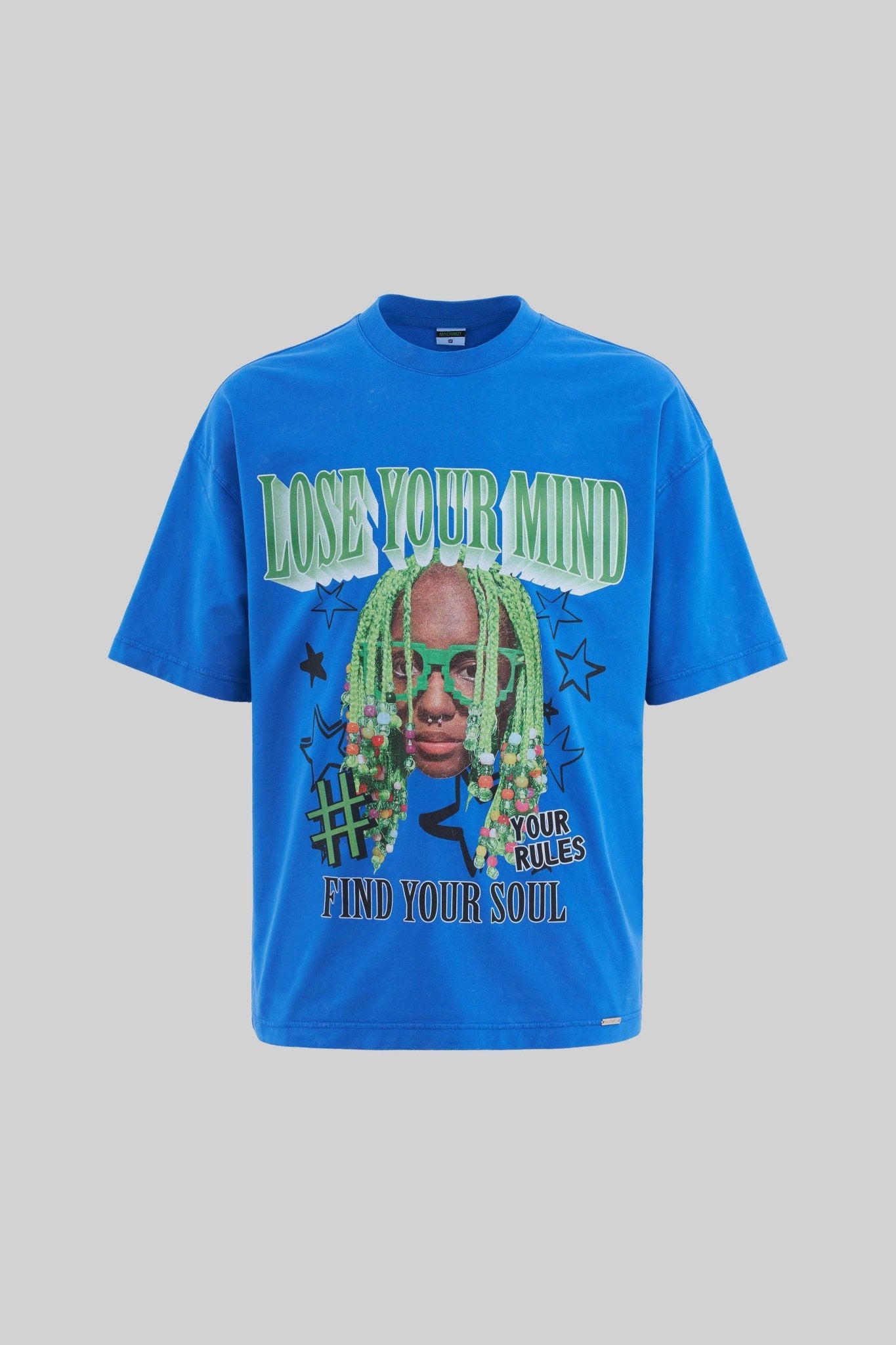 Erkek Graphic And Slogan Printed Yikamali Oversi̇ze Ti̇şört Açık Mavi