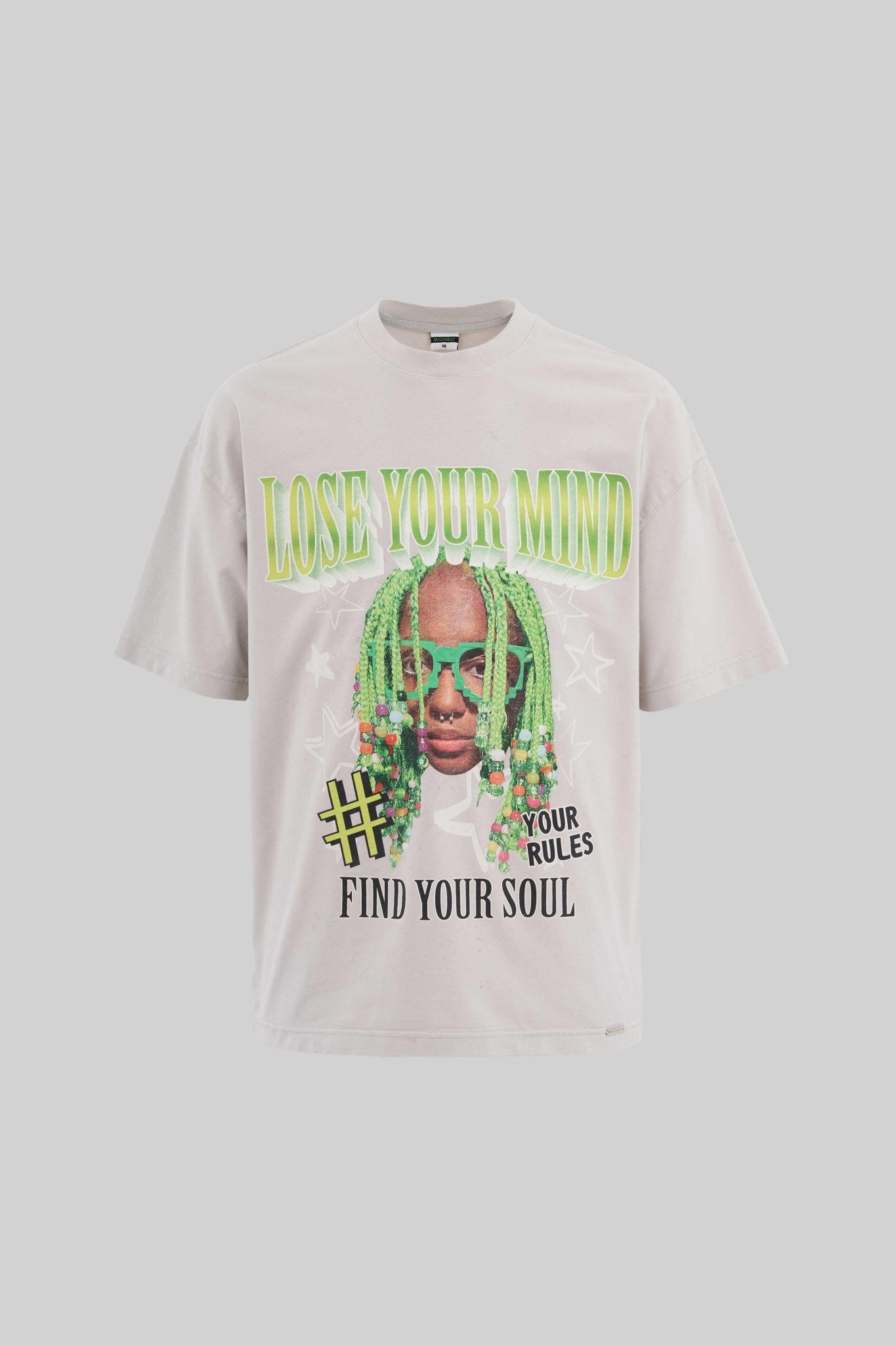 Erkek Graphic And Slogan Printed Yikamali Oversi̇ze Ti̇şört Koyu Bej