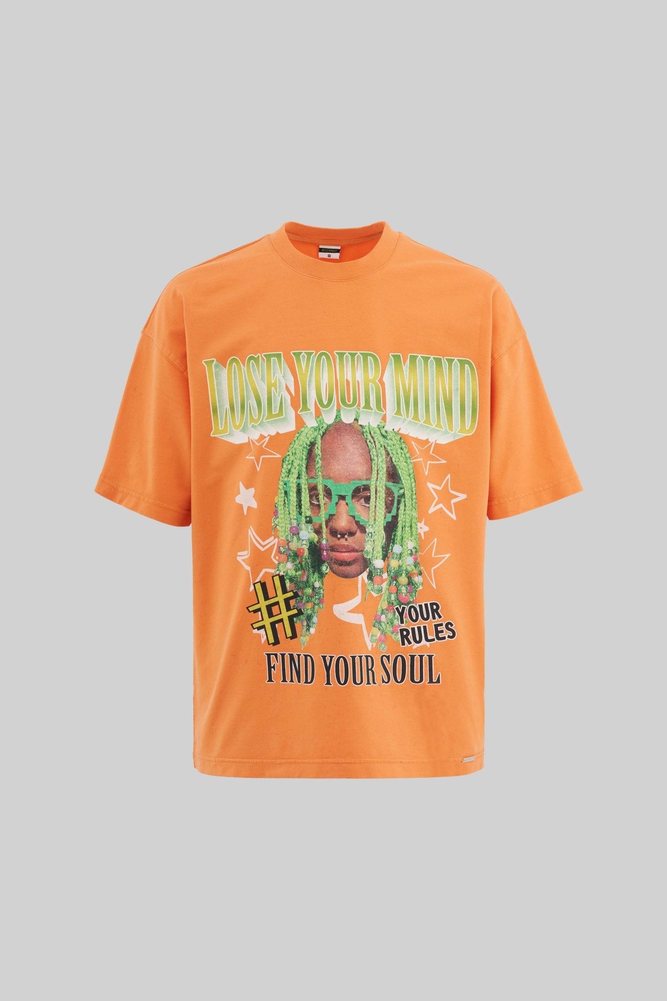 Erkek Graphic And Slogan Printed Yikamali Oversi̇ze Ti̇şört Turuncu