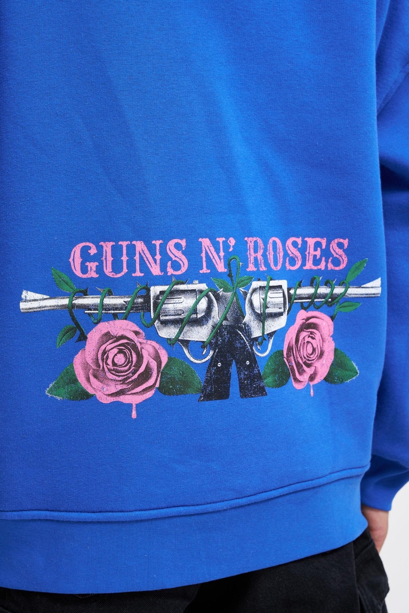 Erkek GUNS Baskılı Kapüşonlu Oversize Sweatshirt Saks Mavi