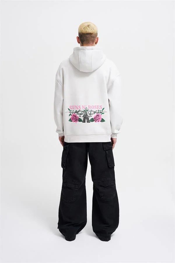 Erkek GUNS Baskılı Kapüşonlu Oversize Sweatshirt Uzay Grisi