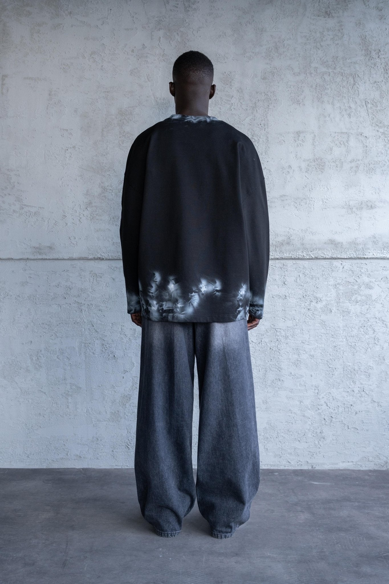 Erkek Hand Made Efekt Baskılı Oversize Uzun Kollu Tişört Siyah