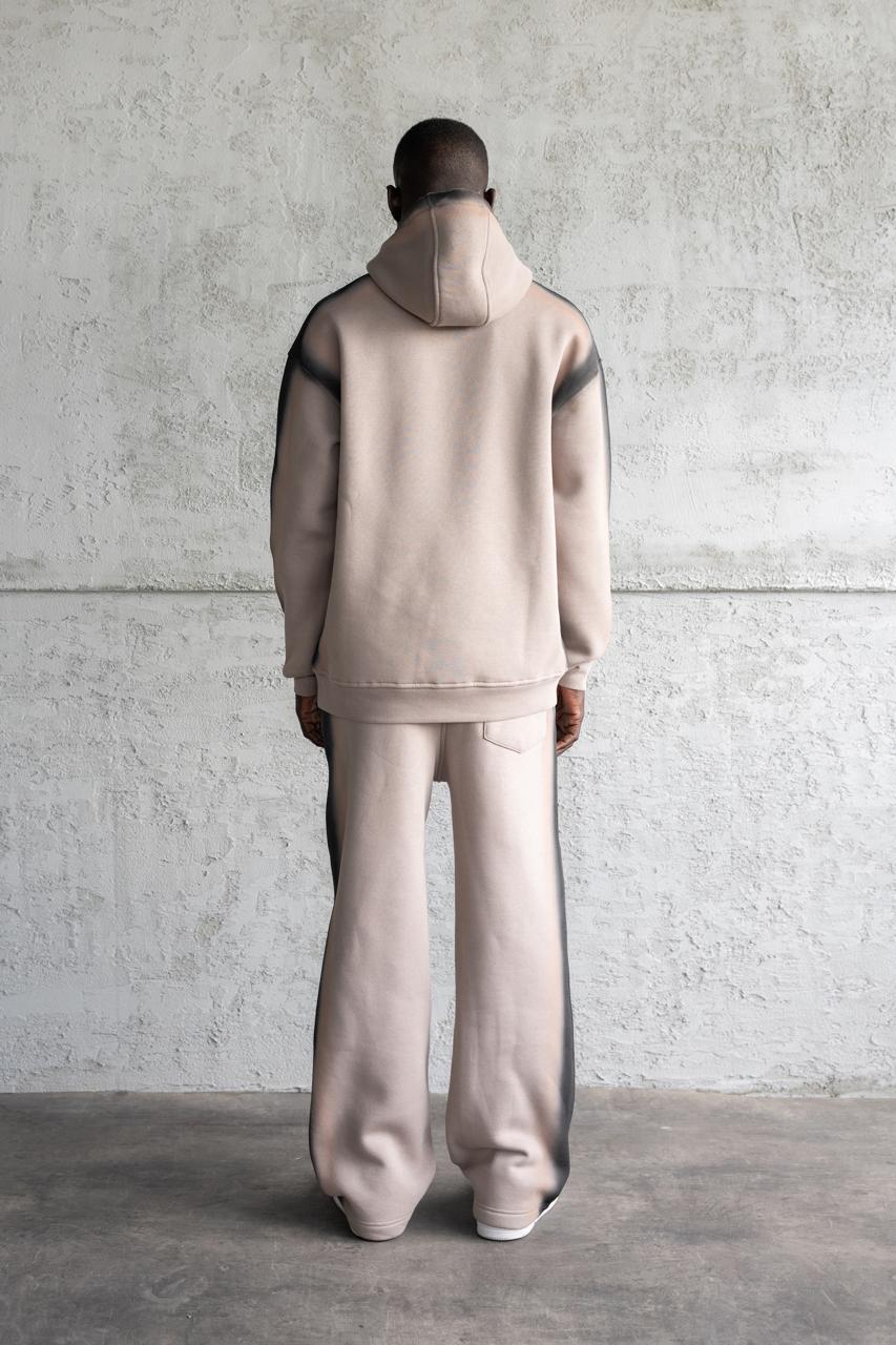 Erkek Hand Made Sprey Efektli Şardonlu Kapüşonlu Sweatshirt Açık Gri