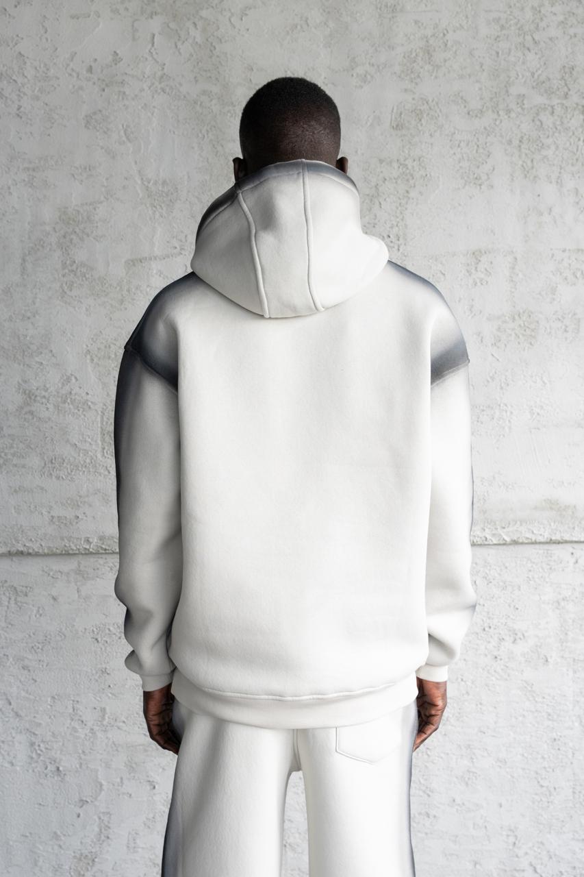 Erkek Hand Made Sprey Efektli Şardonlu Kapüşonlu Sweatshirt Uzay Grisi