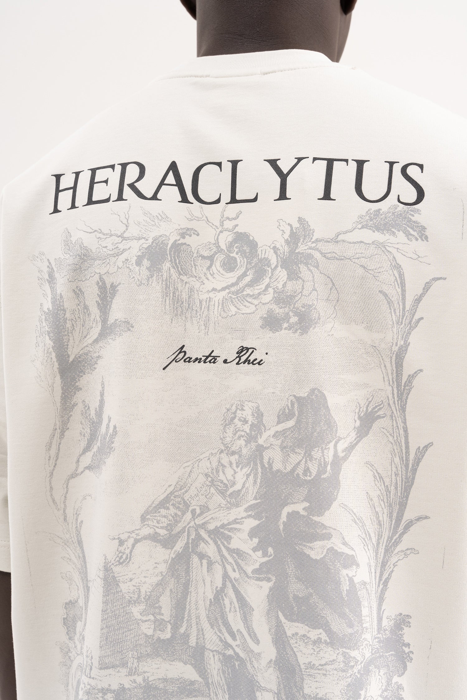 Erkek Heraclytus Baskılı Nakışlı Oversize Tişört Uzay Grisi-7