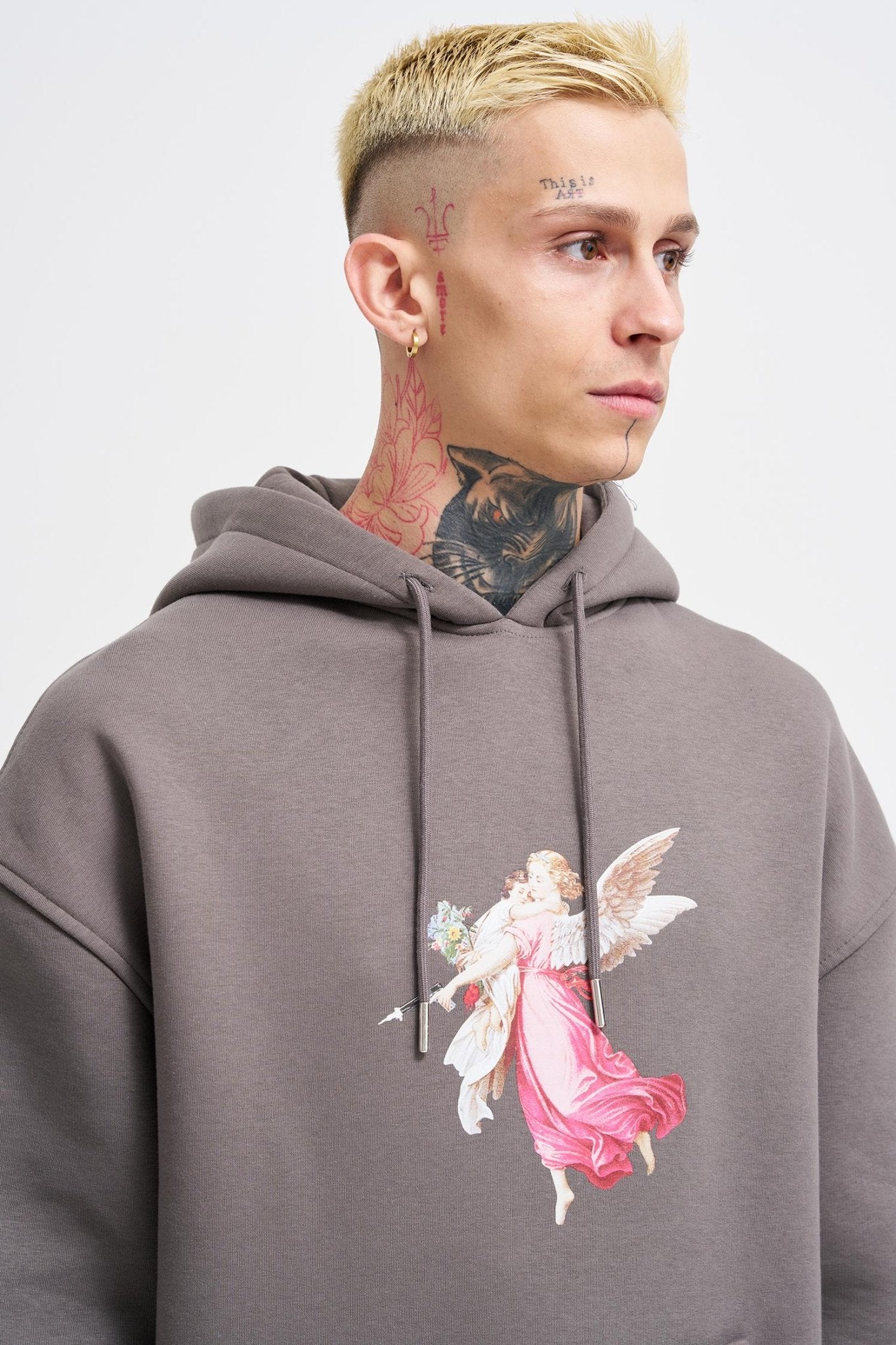 Erkek Hero Angel Baskılı Oversize Sweatshirt Antrasit