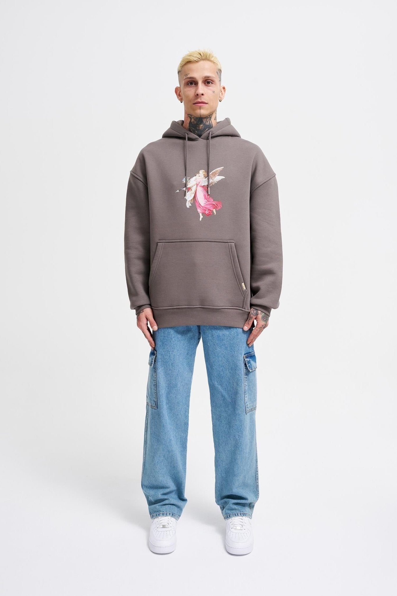 Erkek Hero Angel Baskılı Oversize Sweatshirt Antrasit