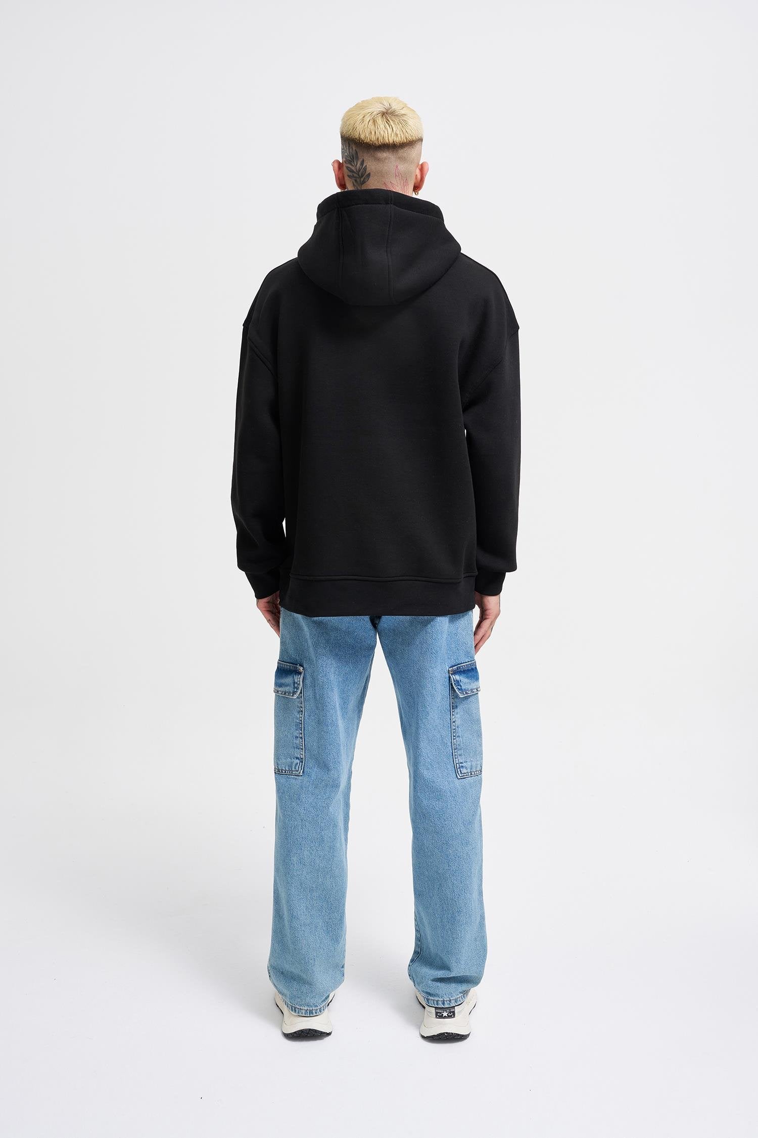 Erkek Hero Angel Baskılı Oversize Sweatshirt Siyah