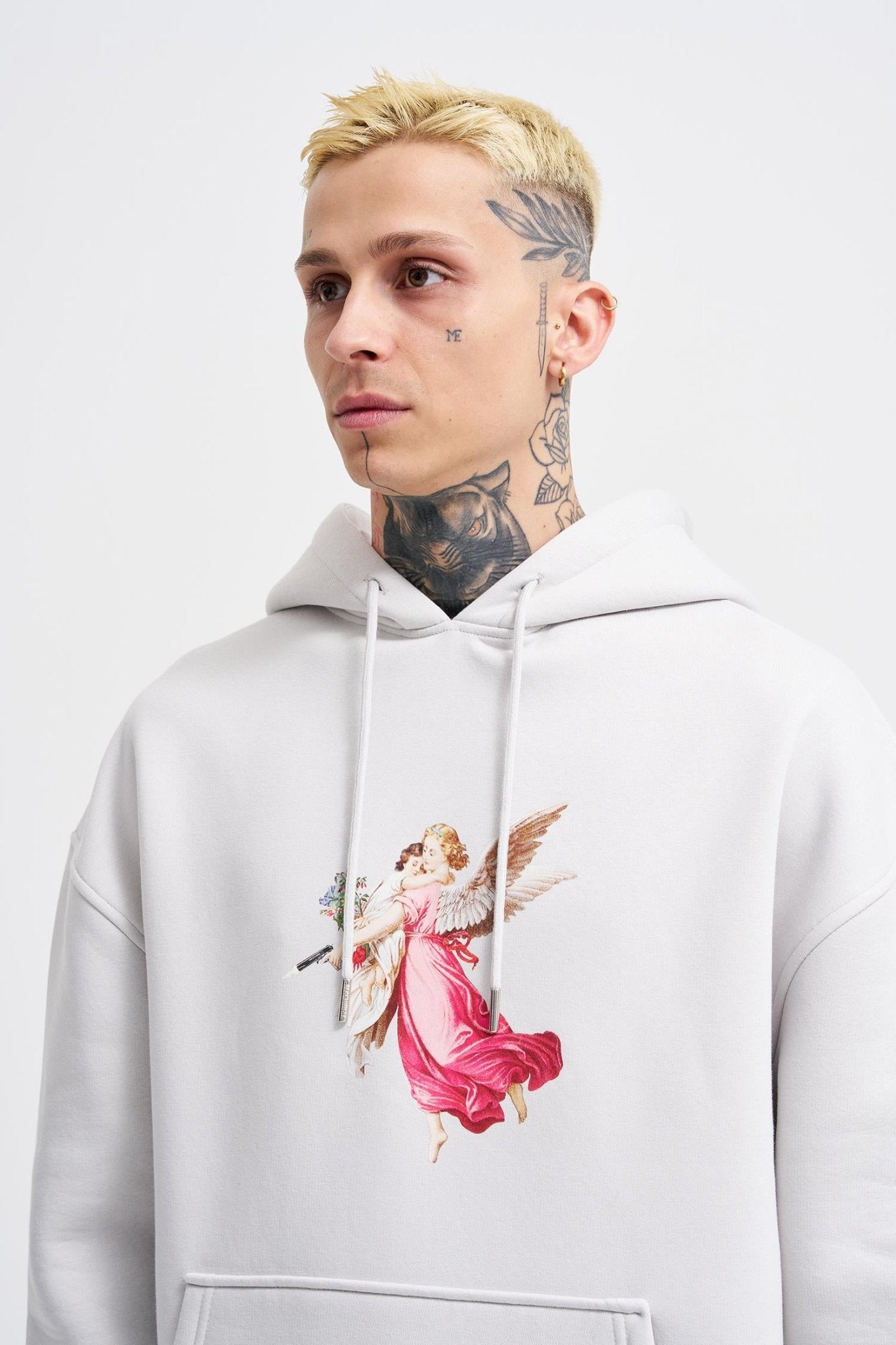 Erkek Hero Angel Baskılı Oversize Sweatshirt Uzay Grisi