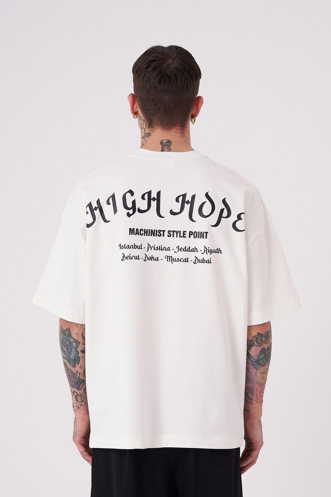 Erkek High Hope Baskılı Oversize Tişört Ekru