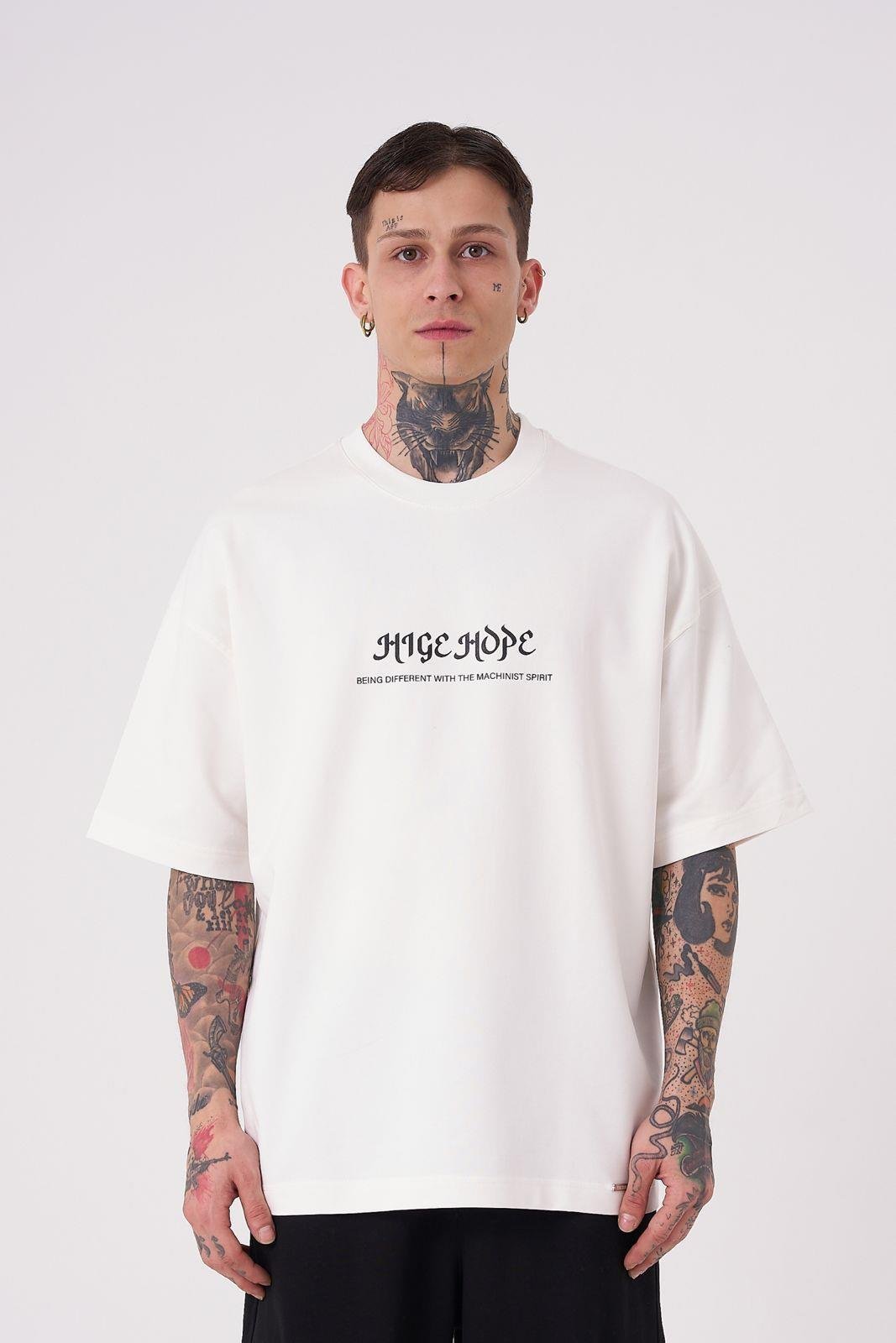 Erkek High Hope Baskılı Oversize Tişört Ekru