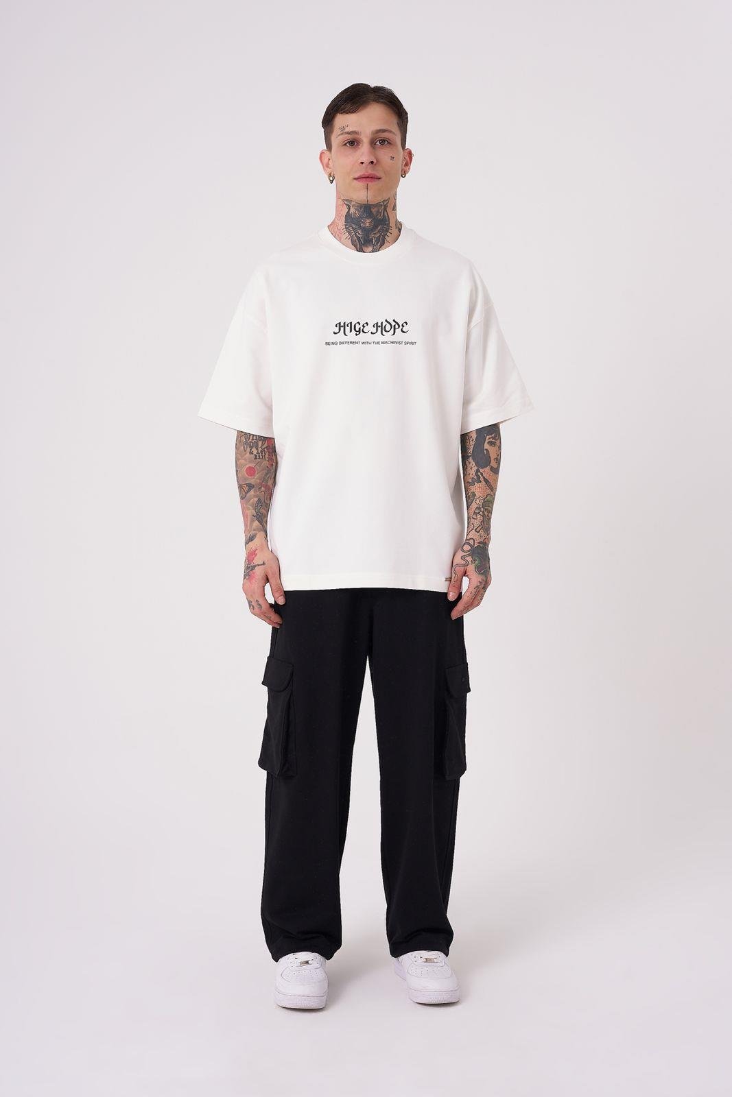 Erkek High Hope Baskılı Oversize Tişört Ekru