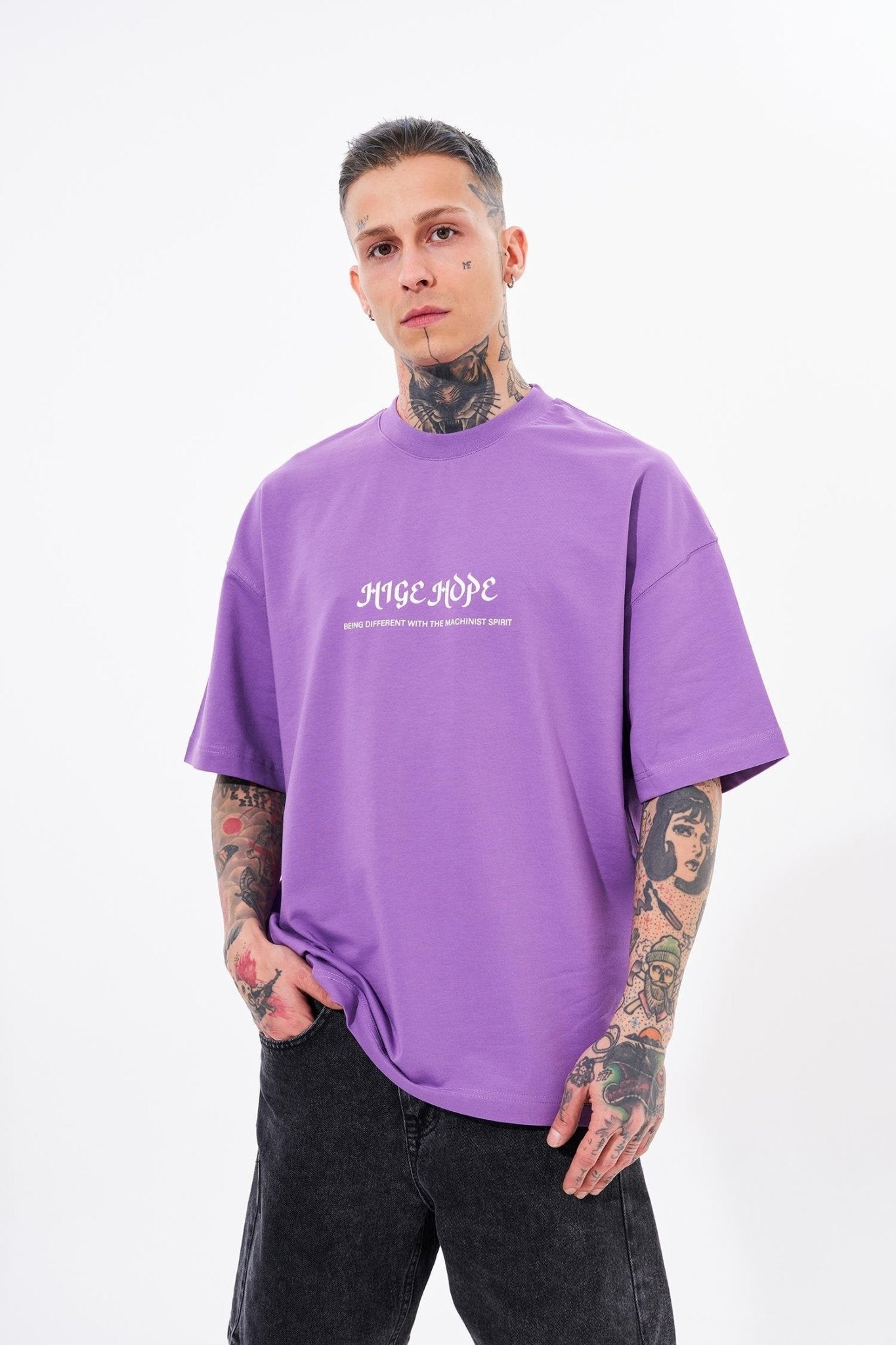 Erkek High Hope Baskılı Oversize Tişört Mor