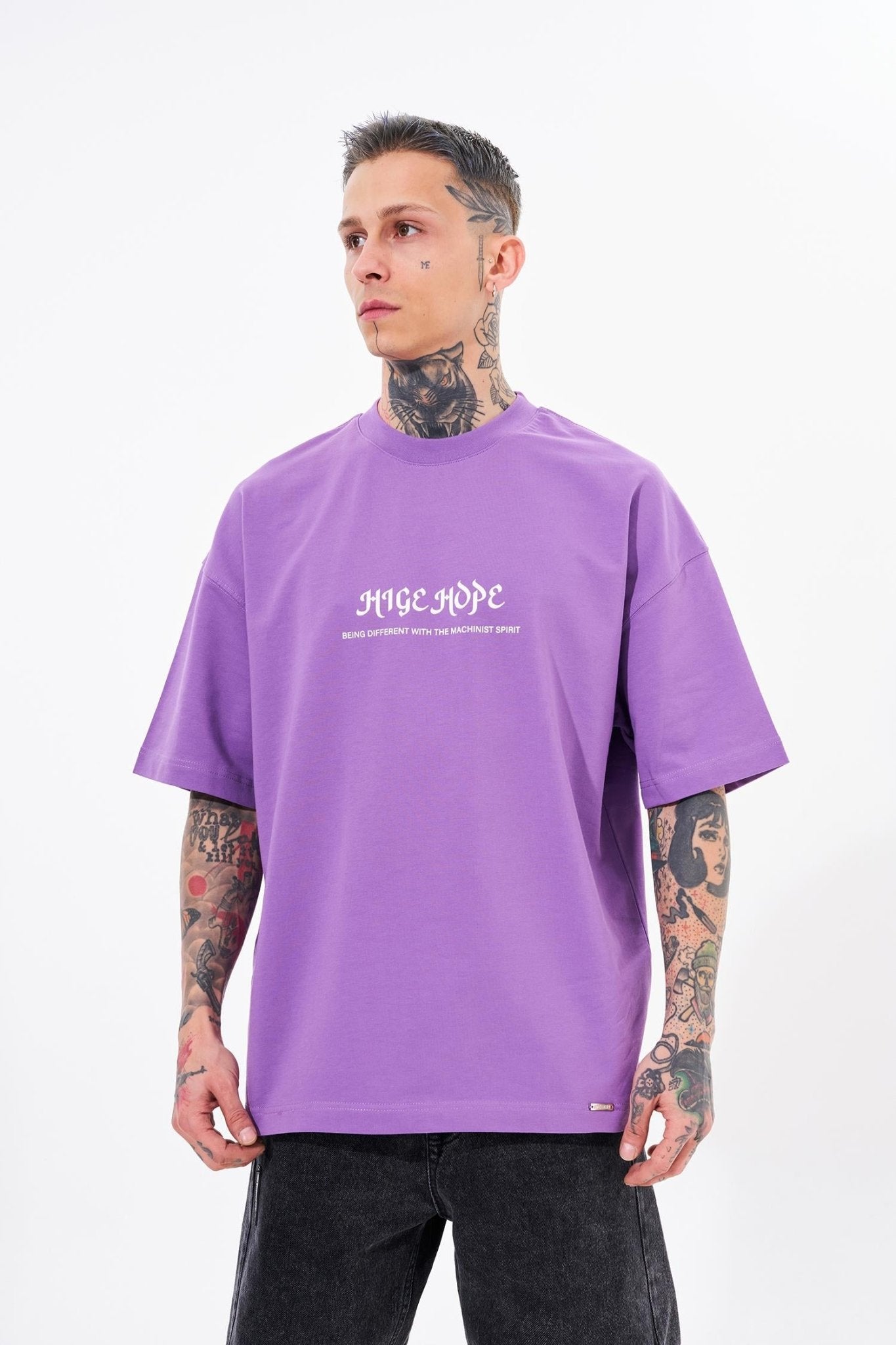 Erkek High Hope Baskılı Oversize Tişört Mor