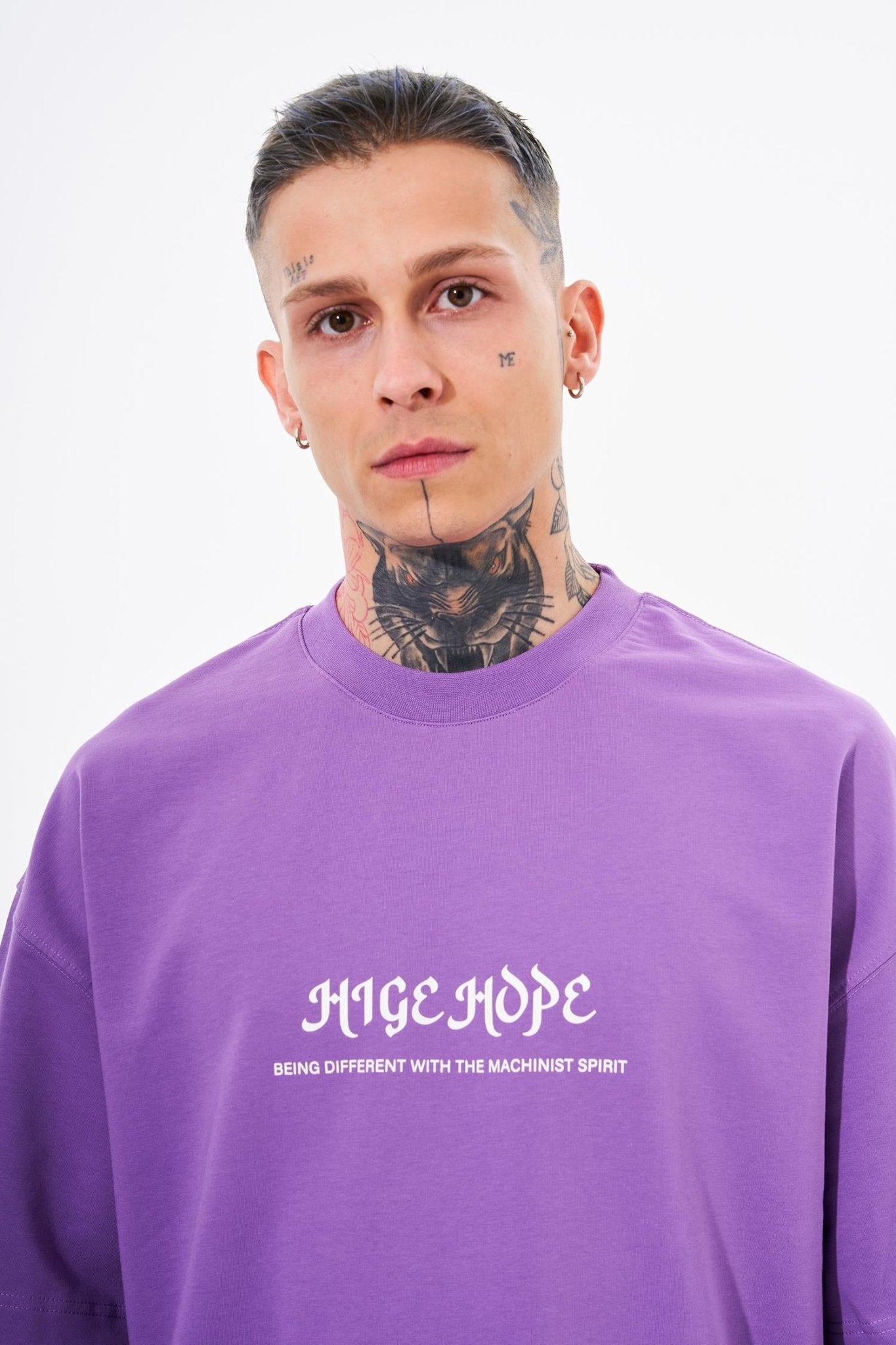 Erkek High Hope Baskılı Oversize Tişört Mor