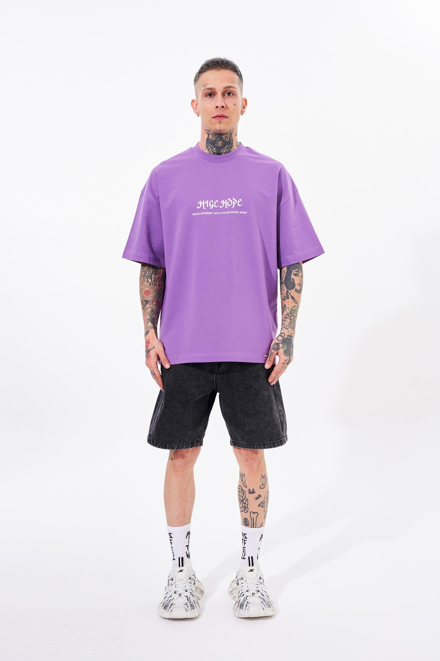 Erkek High Hope Baskılı Oversize Tişört Mor